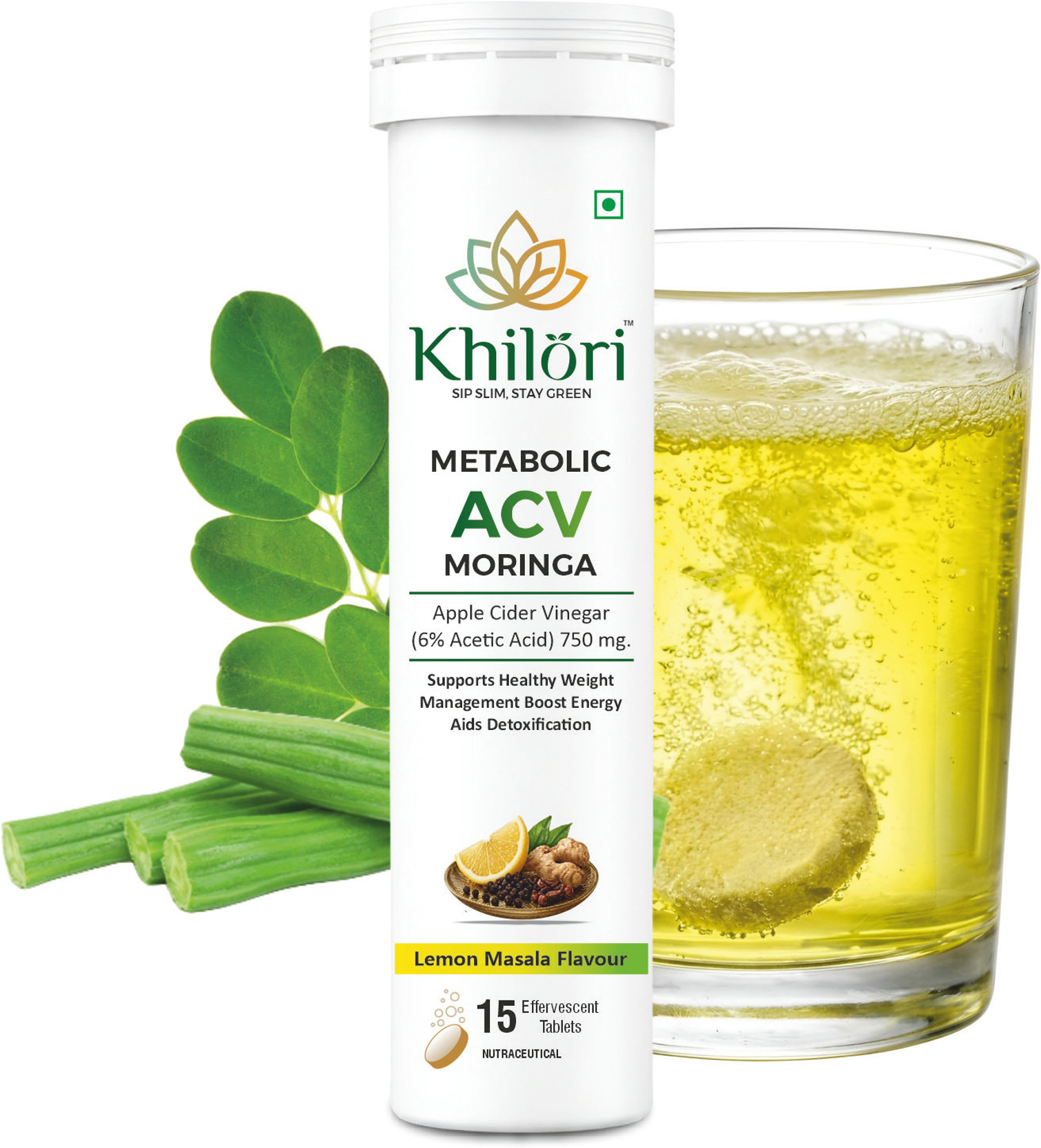 khilori Metabolic ACV Moringa Lemon Masala Effervescent Tablets