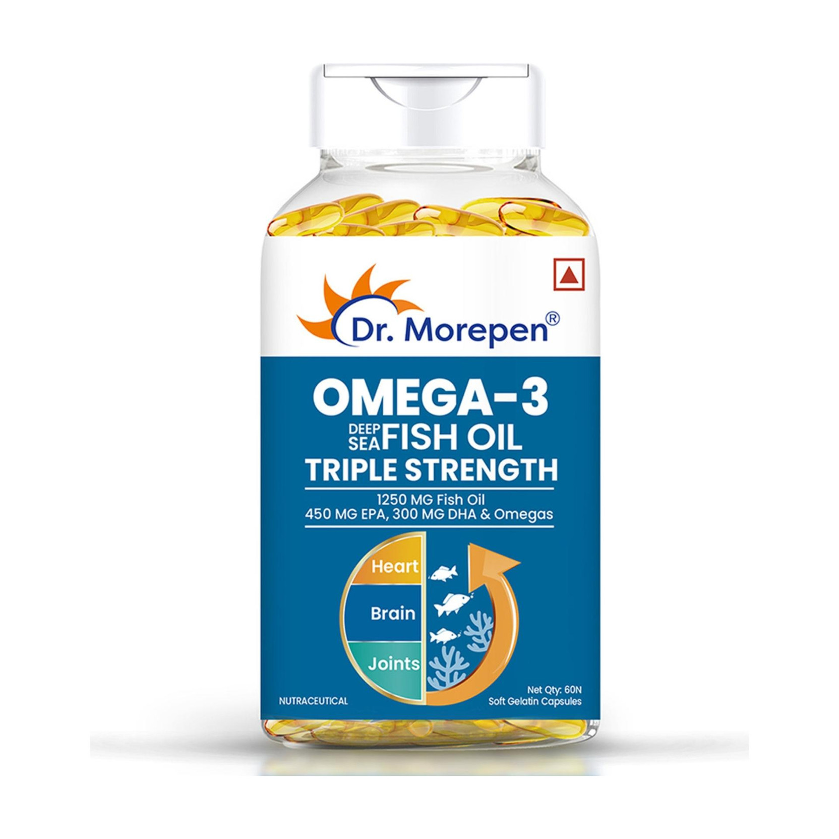 Dr. Morepen Omega-3 Fish Oil | 1250mg Triple Strength Capsules | No Fishy Burps