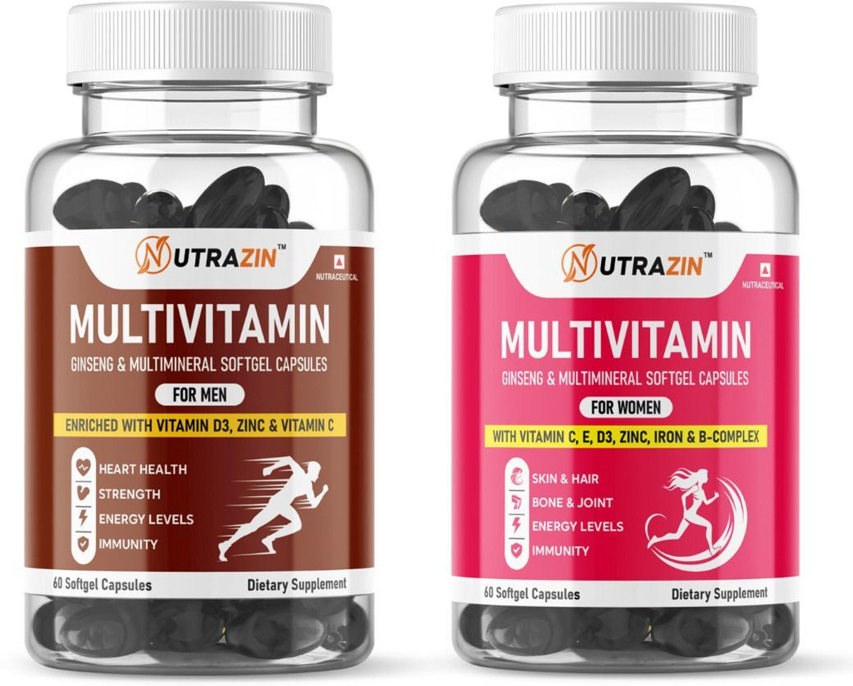 NUTRAZIN Multivitamin Combo for Men & Women | Ginseng, Vitamin D3, Zinc, Iron & B-Complex