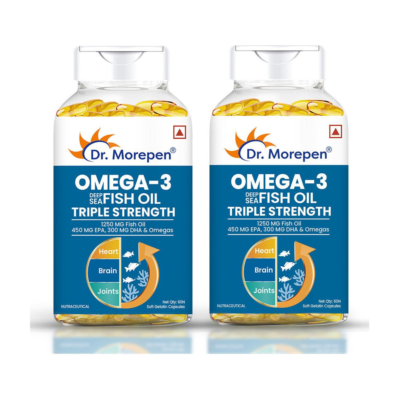 Dr. Morepen Omega-3 Fish Oil | 1250mg Triple Strength Capsules | No Fishy Burps