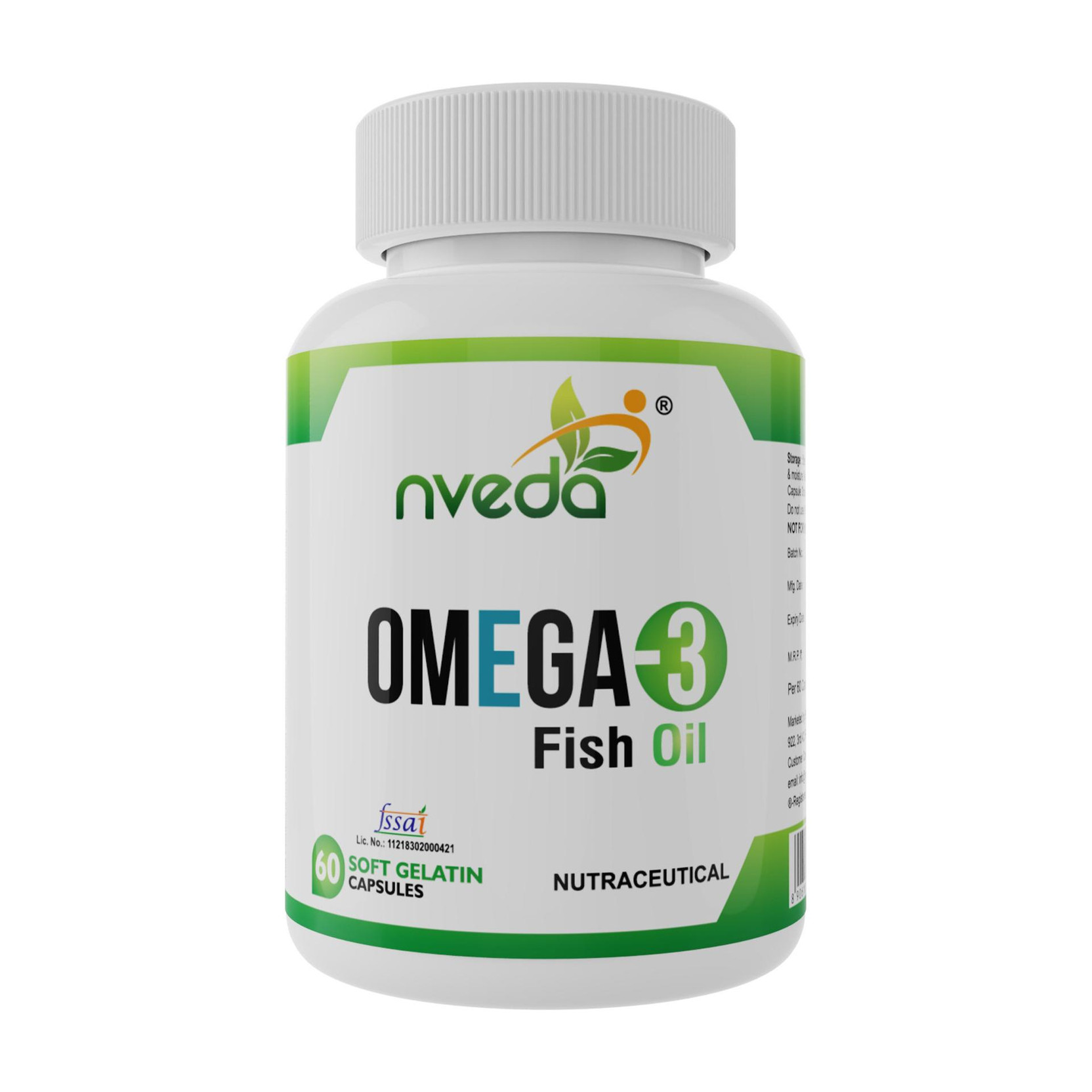 Nveda Omega 3 Supplements 60 Softgels ( 1000 mg Omega 3 , with 180 mg EPA & 120 mg DHA)