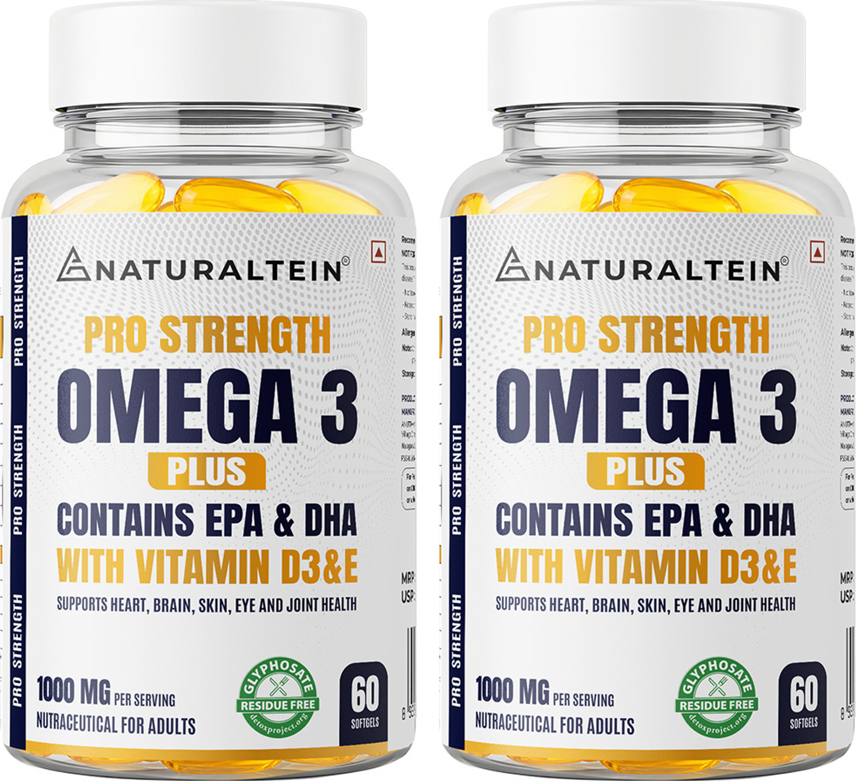 NATURALTEIN Omega 3 Pro Plus Fish Oil| 1000mg with EPA 180mg DHA 120mg Vitamin D3 & E