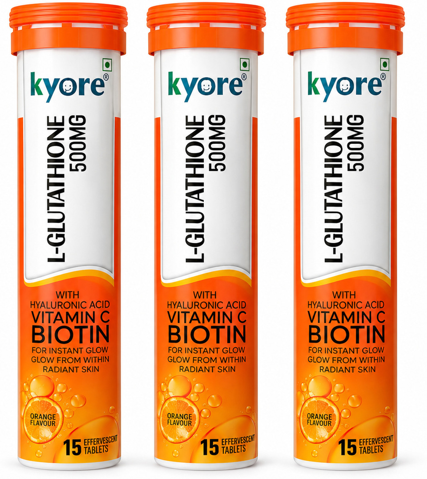 Kyore L-Glutathione 500mg Skin Health Effervescent Tablets Pack of 3