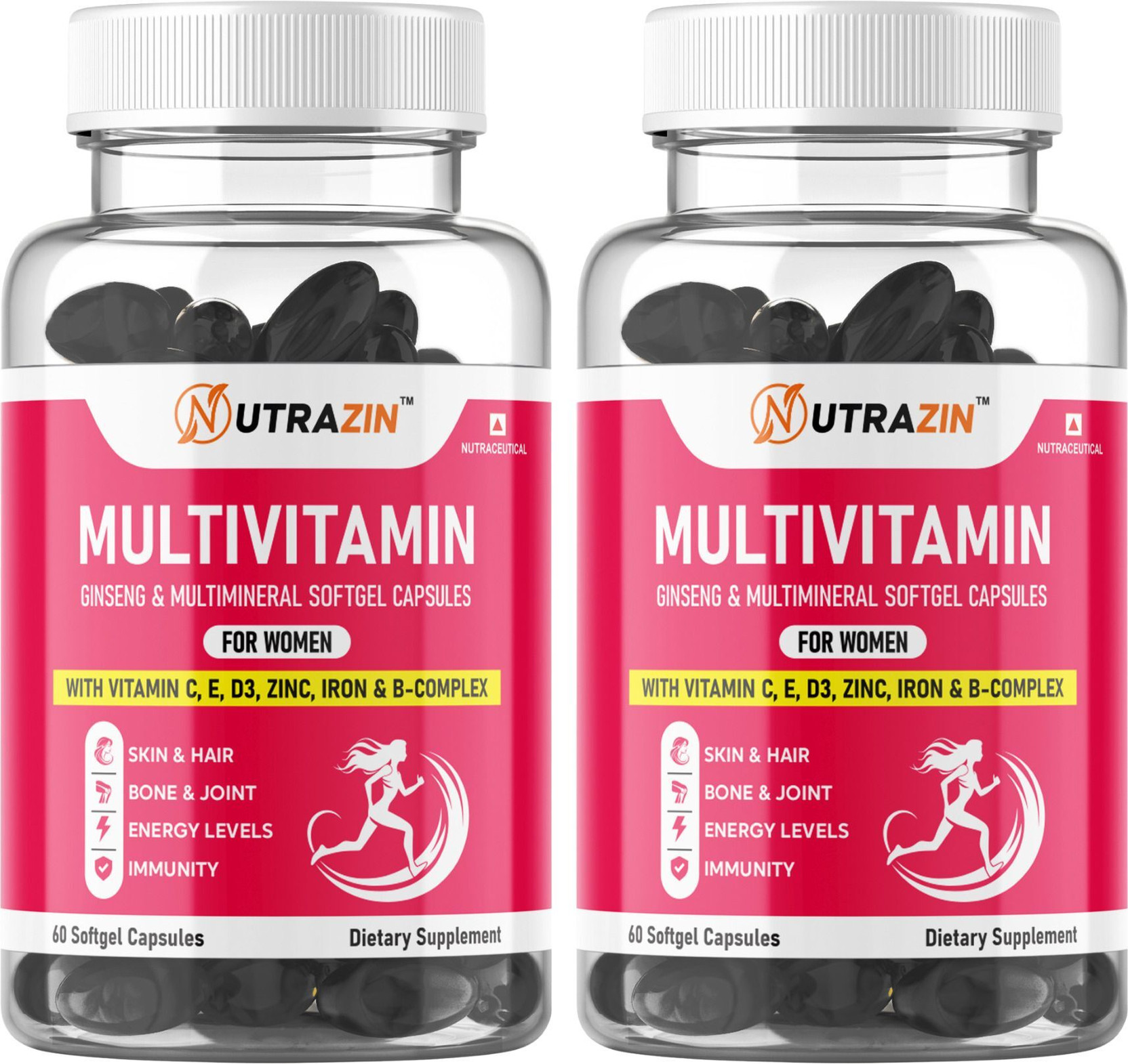 NUTRAZIN Multivitamin for Women Pack of 2 | Ginseng, Vitamin D3, Iron, C & E