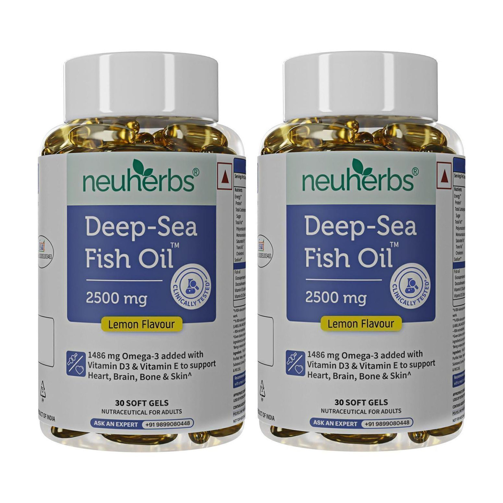 Neuherbs Deep Sea Omega 3 Fish Oil Capsules, Triple Strength 2500mg,EPA- 892mg, DHA-594mg