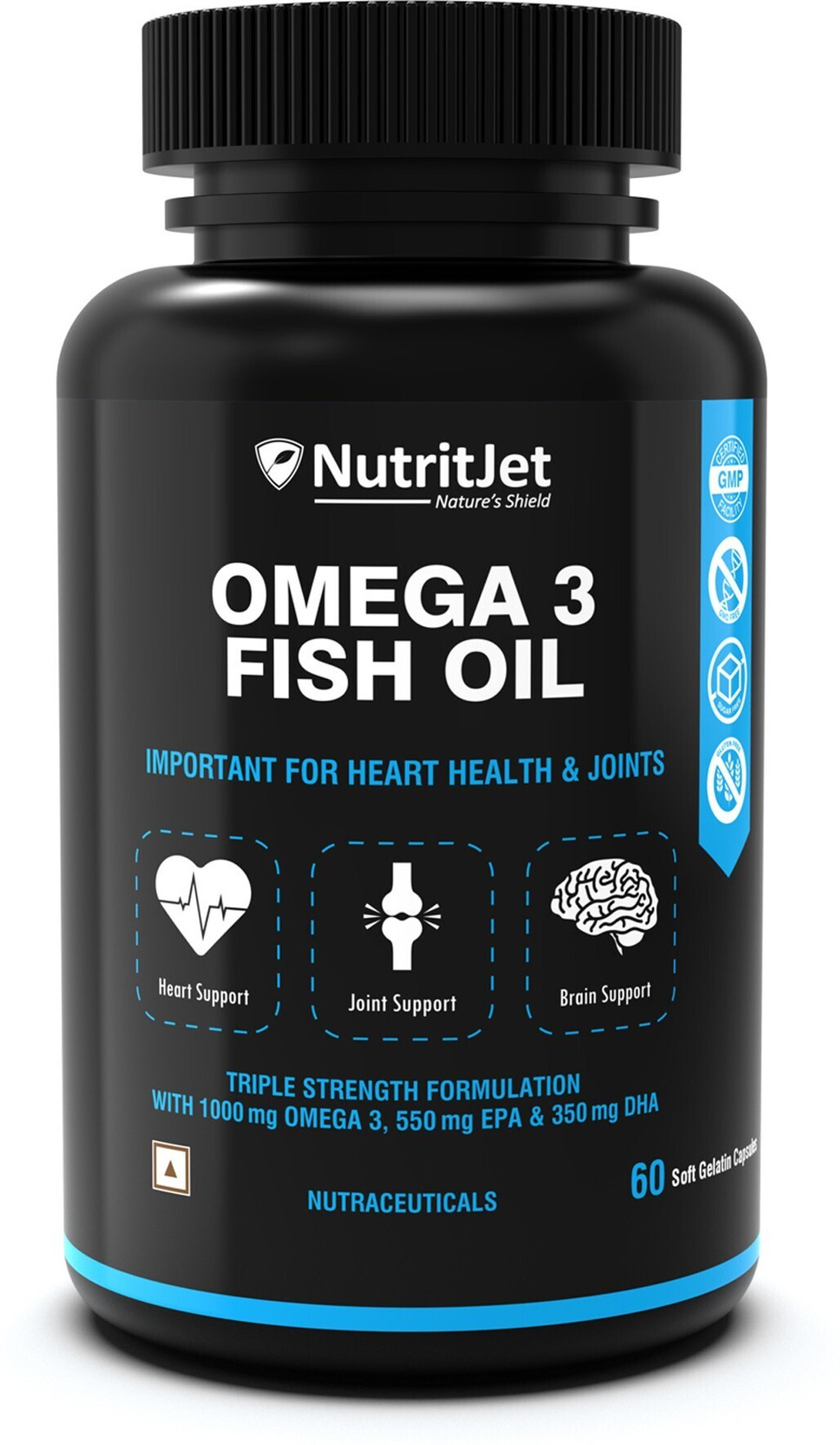 NutritJet Omega 3 Fish Oil 1000mg High Strength with 550 mg EPA and 350 mg DHA