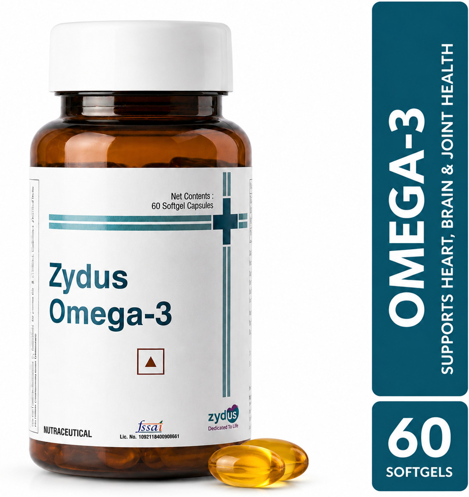 ZYDUS Omega 3 Fish Oil 1000mg | 180mg EPA & 120mg DHA | Heart, Brain, Joint Health