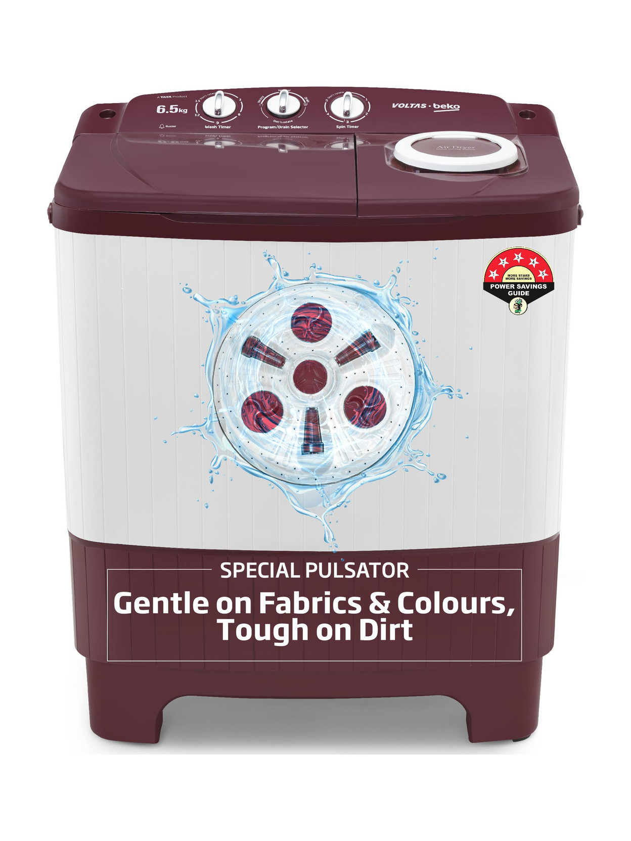 Voltas Beko 6.5 kg Semi Automatic Top Load Washing Machine Maroon, White