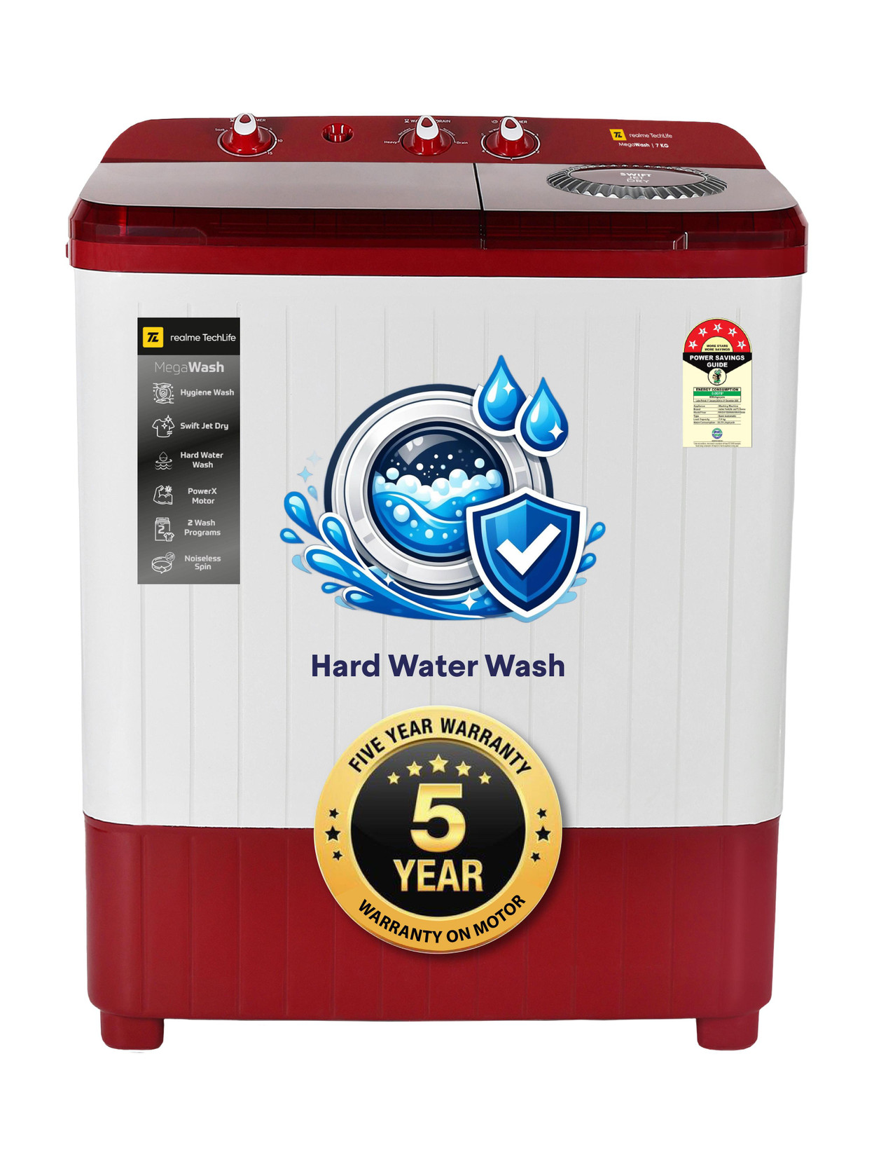 realme TechLife 7 kg with Hard Water Wash Protection and Swift Jet Dry Semi Automatic Top Load Washing...