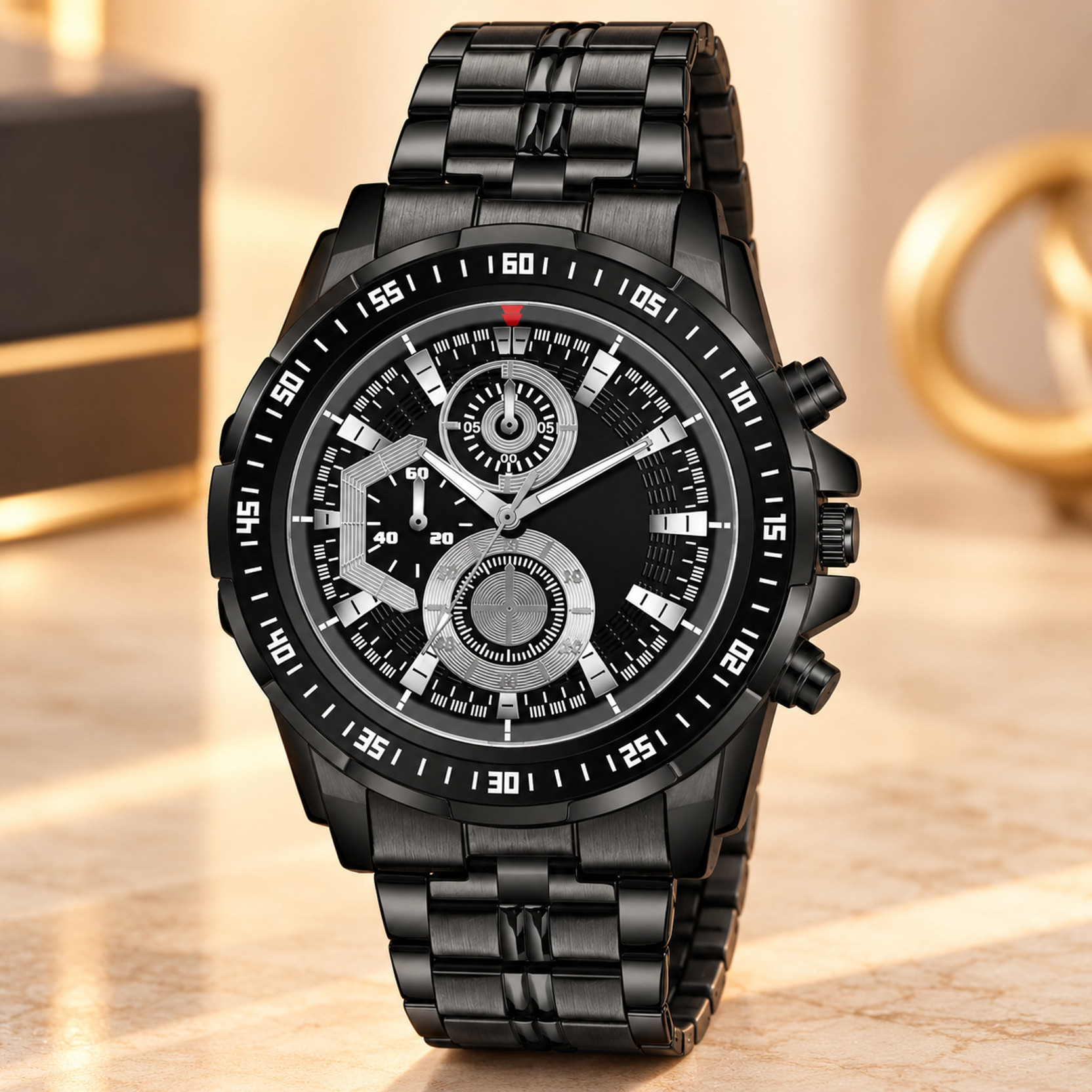 Black Dial Black Stainless Steel Bracelet Men's Analog Chronograph-Style Watch Analog Watch - For Men LUX-TITAN-BLACK