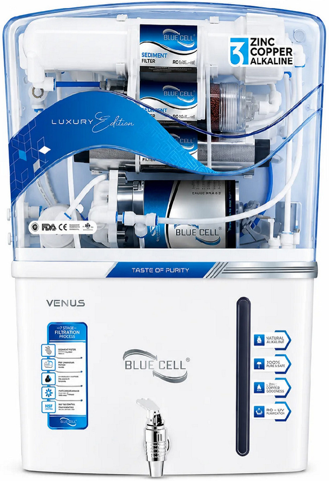 Blue Cell Venus 10 L RO + UV + UF + Copper + Alkaline + Minerals Water Purifier