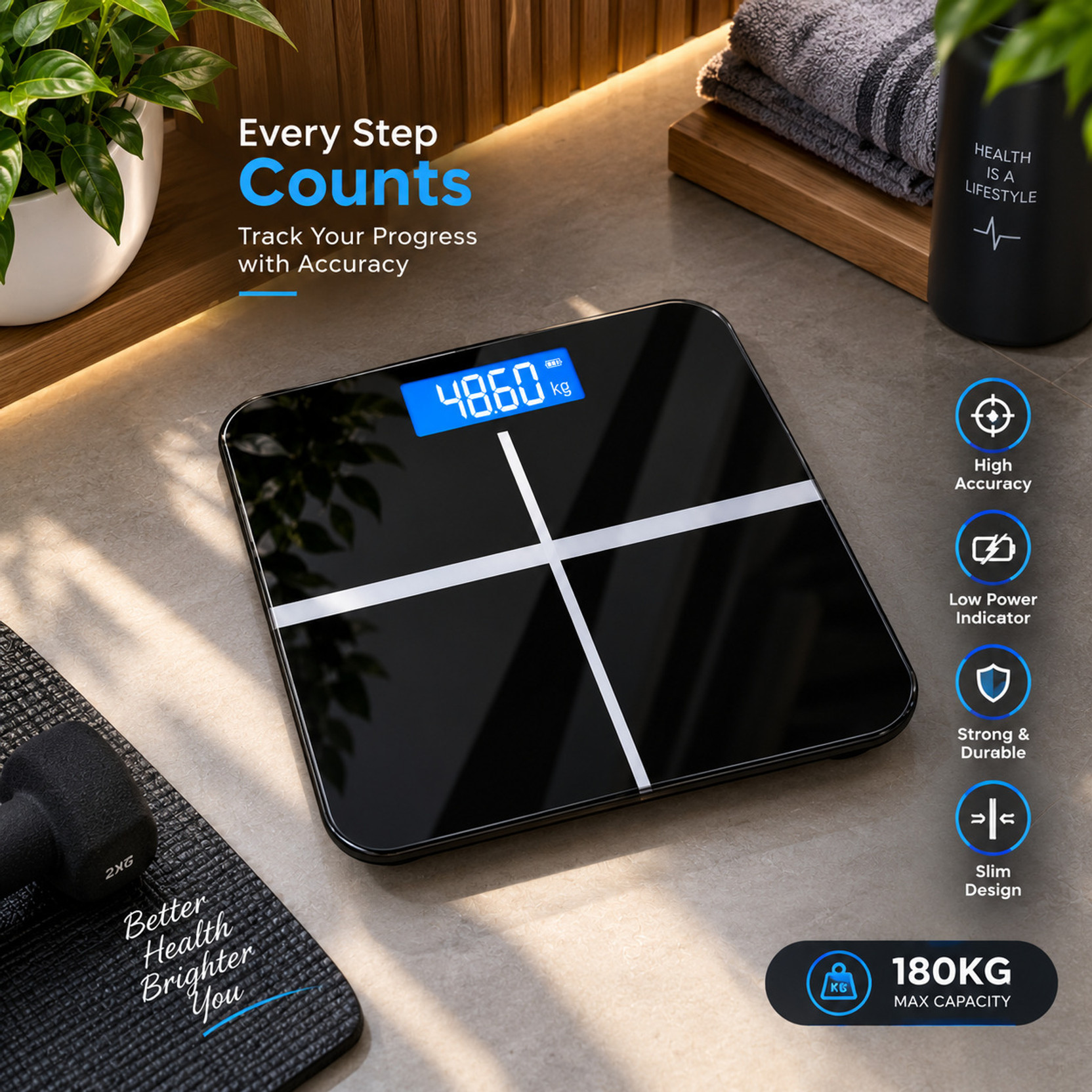 NEWVEXO NeoFit Digital Scale | LCD Display | High Precision | Slim Design| 180KG Weighing Scale