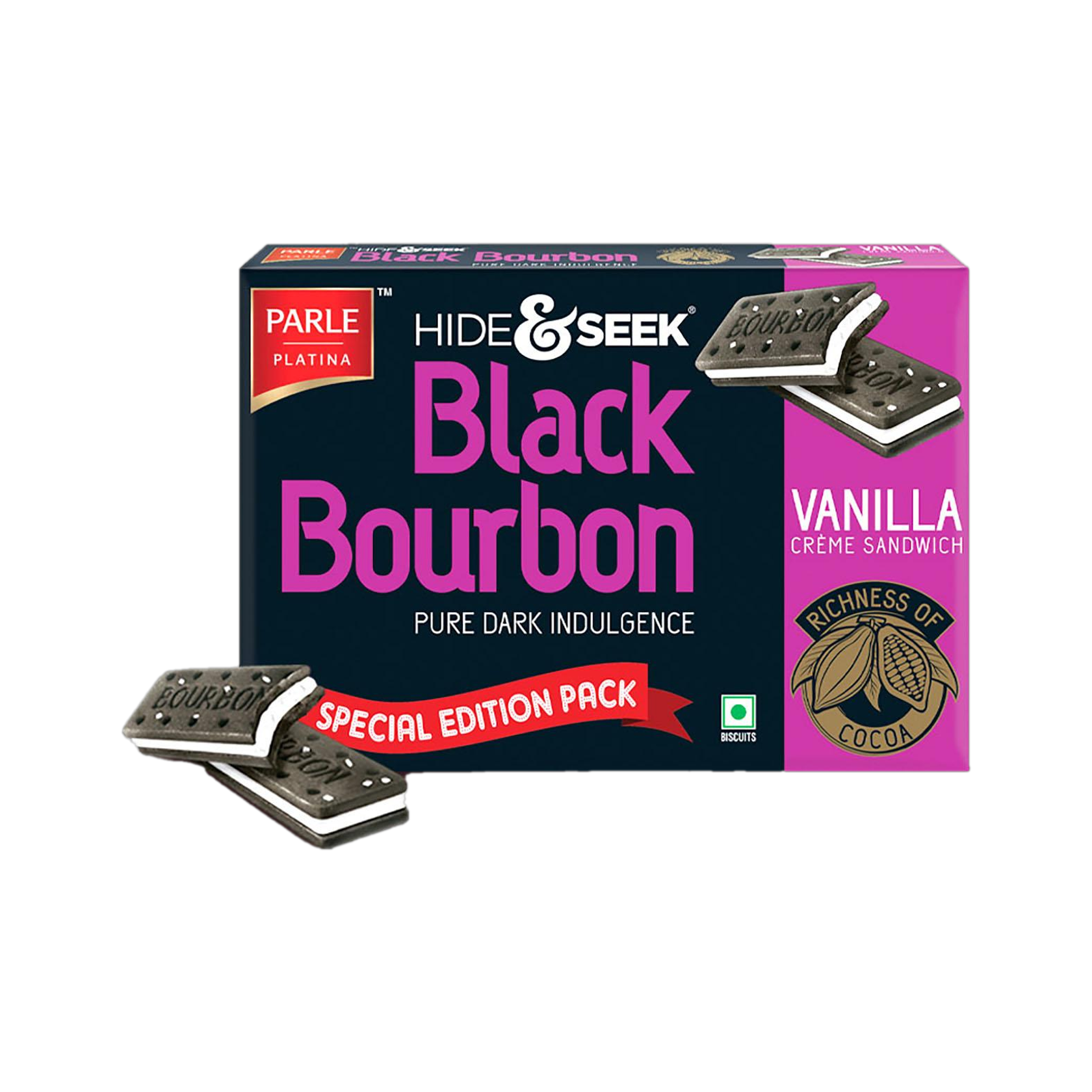 Parle Hide & Seek Black Bourbon Vanilla Cream Biscuit,270G ( buy 1 get 1 )