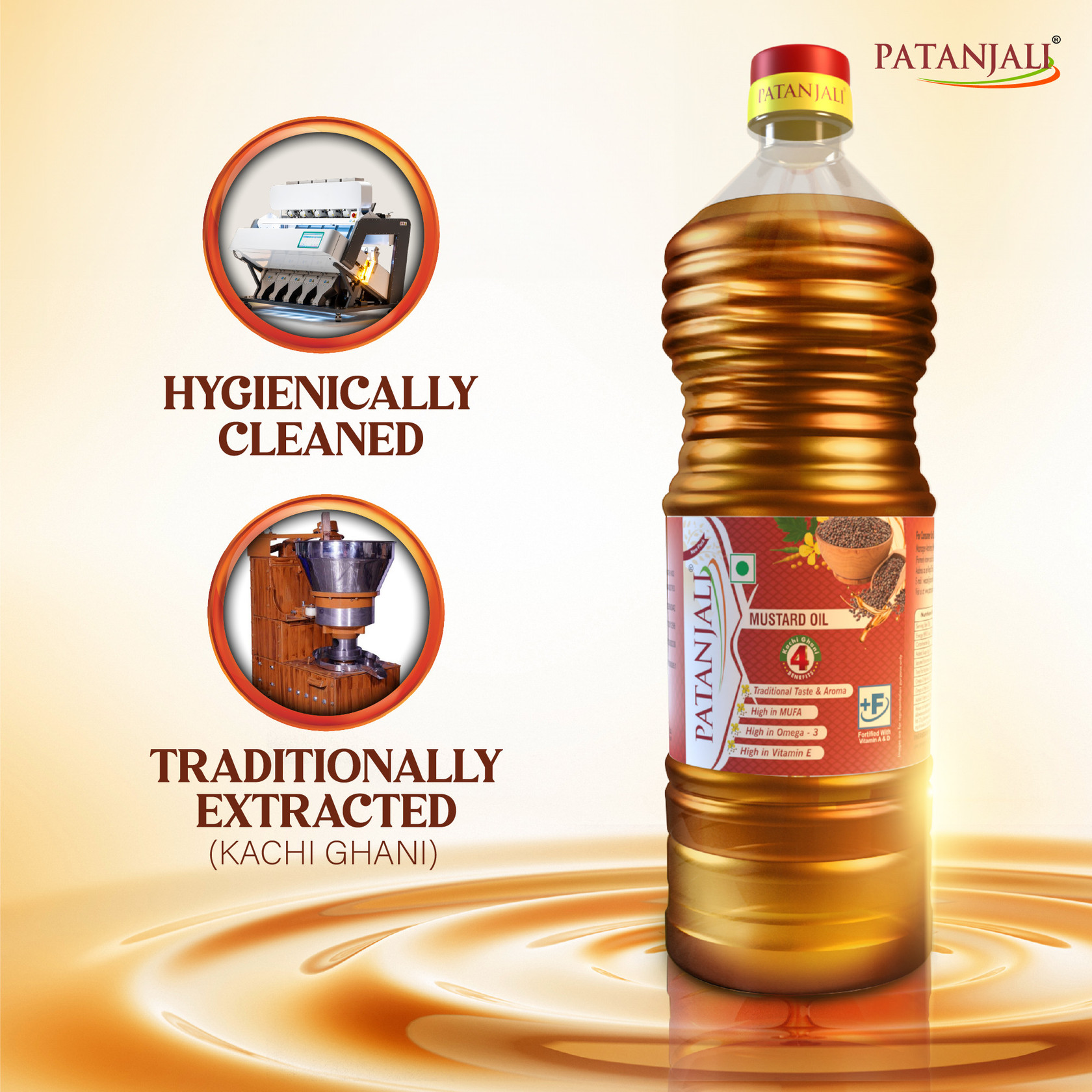 Patanjali Kachi Ghani Mustard Oil 1 L (Bottle)