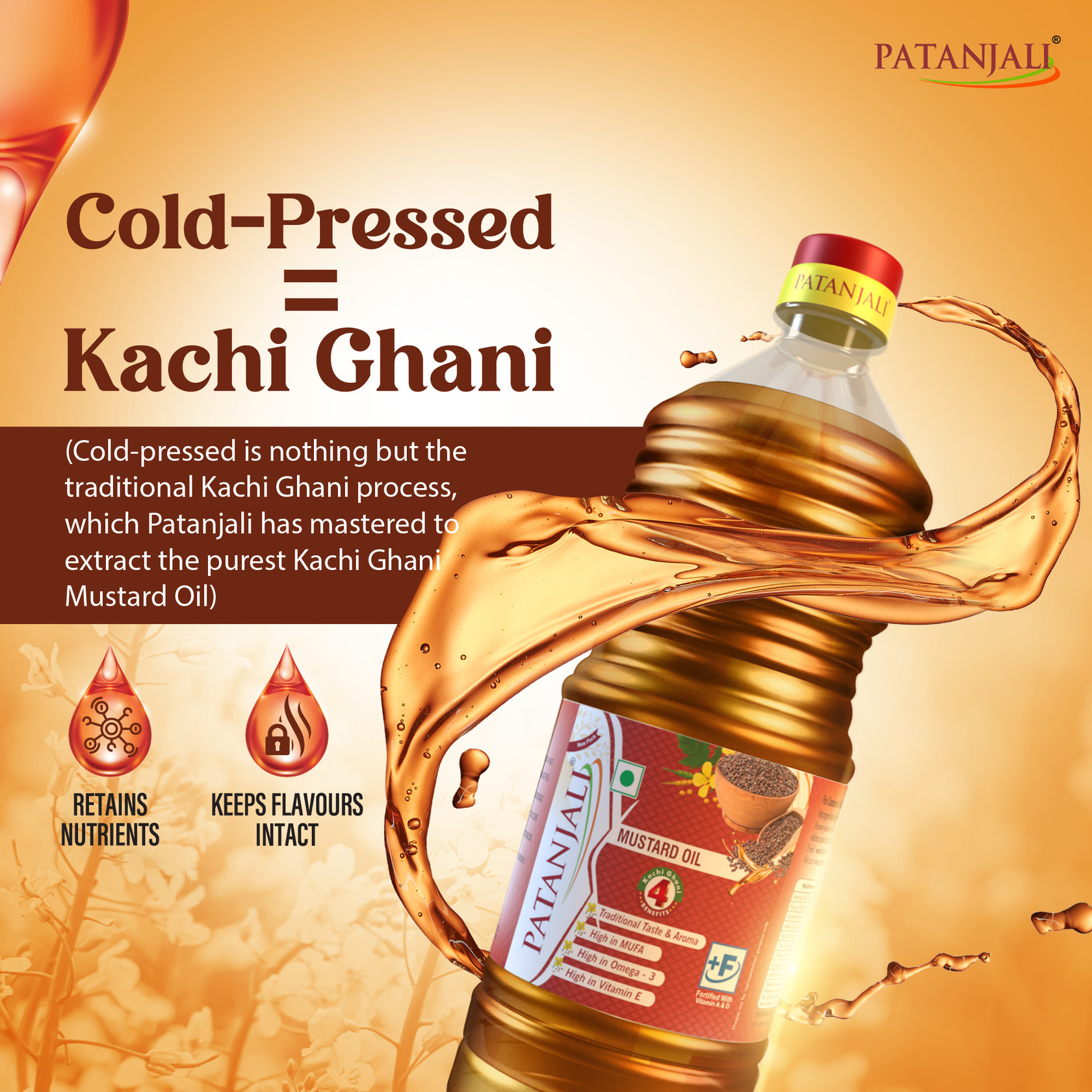 Patanjali Kachi Ghani Mustard Oil 1 L (Bottle)