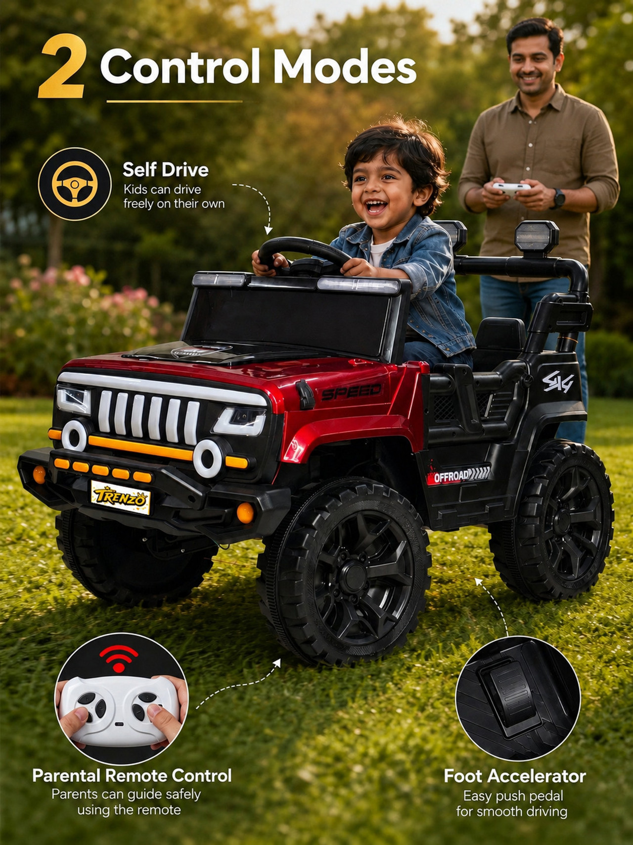 BH-80F 4x4 Painted Electric Ride-On Jeep for Kids with Swing Mode - ToyMall Manjeri