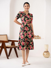 VERO MODA Women Fit and Flare Black Midi/Calf Length Dress - Buy VERO MODA  Women Fit and Flare Black Midi/Calf Length Dress Online at Best Prices in  India | Flipkart.com