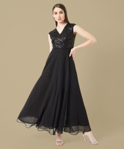 KAZO Women Maxi Black Full Length Dress - Buy KAZO Women Maxi Black Full  Length Dress Online at Best Prices in India | Flipkart.com