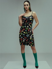 slim fit dress slacks Denim Halter Mini Dress in Black
