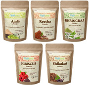 Poudre Ayurvédique Amla Reetha Shikakai, Bhringraj & Hibiscus - 100% Naturelle, Perte Cheveux, Soin Capillaire Pur