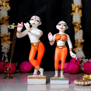 Statua di Krishna in ottone: statuetta Banke Bihari, decorazione per tempio domestico (17,5 cm) - Italia