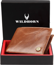 WildHorn Men's Leather Wallet - Brown Crackle Finish, Bi-Fold With Multiple Slots & Zippered Compartment