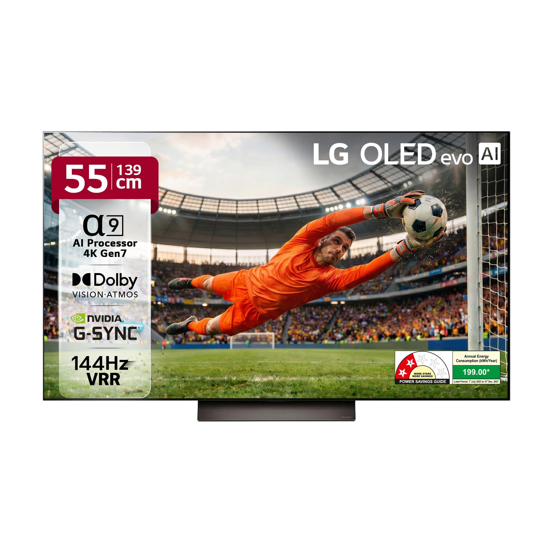 LG AI TV OLED evo C4 139 cm (55 inch) OLED Ultra HD (4K) Smart WebOS TV with Alpha 9 AI Processor 4K Gen7 | AI Picture Pro | Dolby Vision | AI Sound Pro (Virtual 9.1.2ch Up-mix) | Dolby Atmos | 144Hz VRR | 40W Sound Output | Magic Remote| Nvidia G-Sync & AMD Freesync Certified