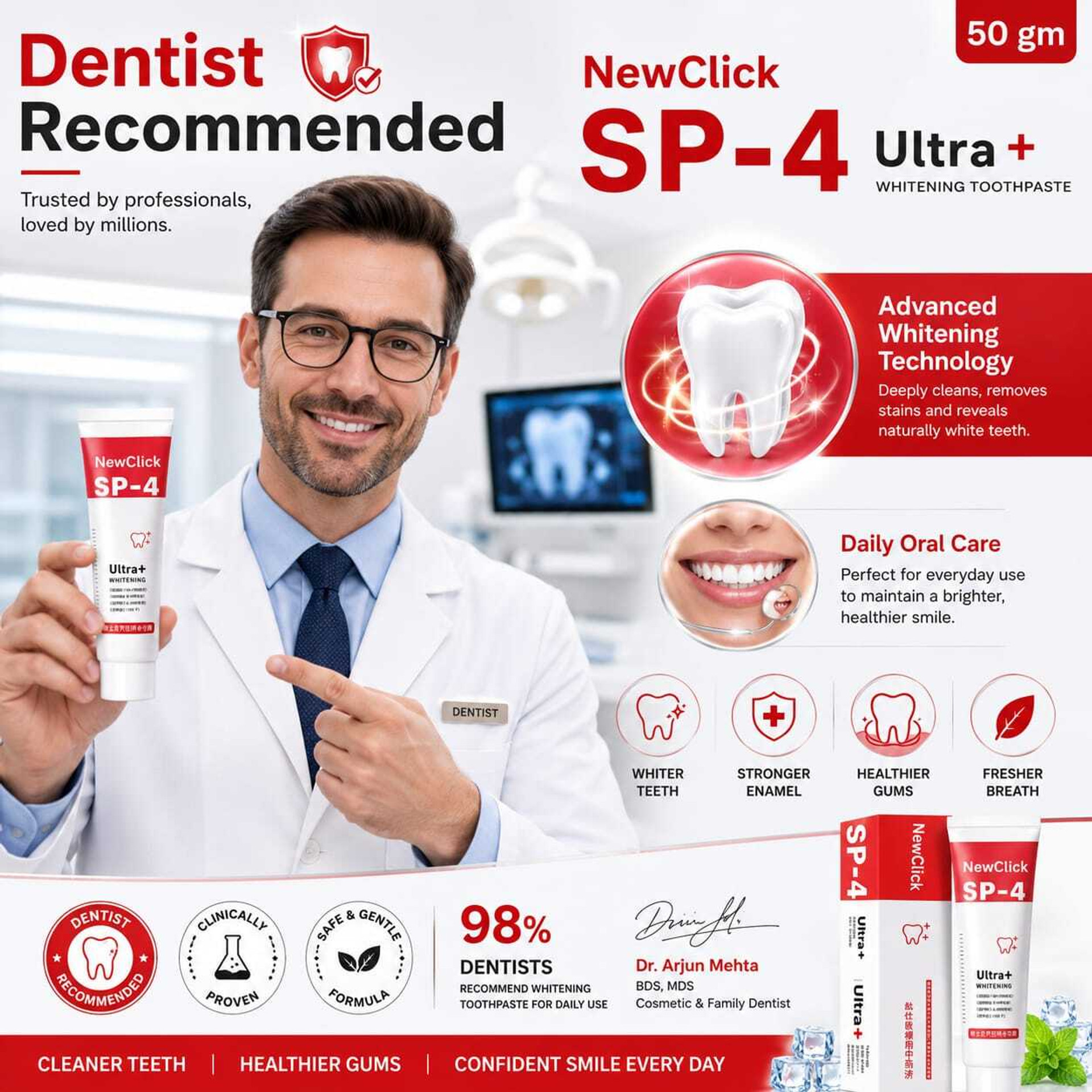 NewClick SP-4 Ultra Whitening Probiotic Toothpaste for men and women Toothpaste (30 g) image 3
