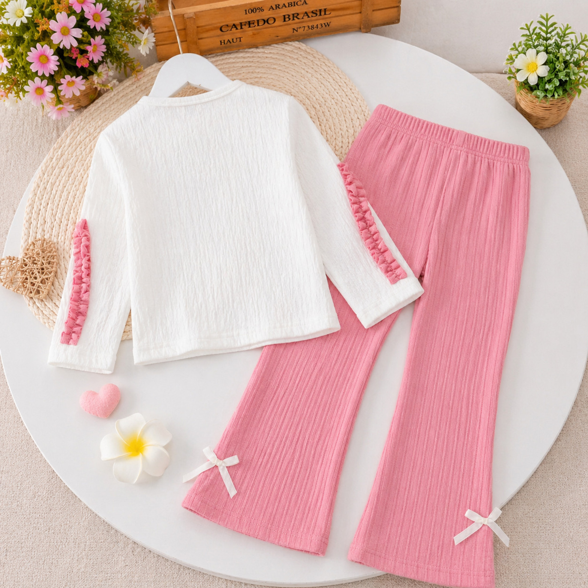 S A I FASHION Girls Party(Festive) Top Pant (White, Pink) photo 3