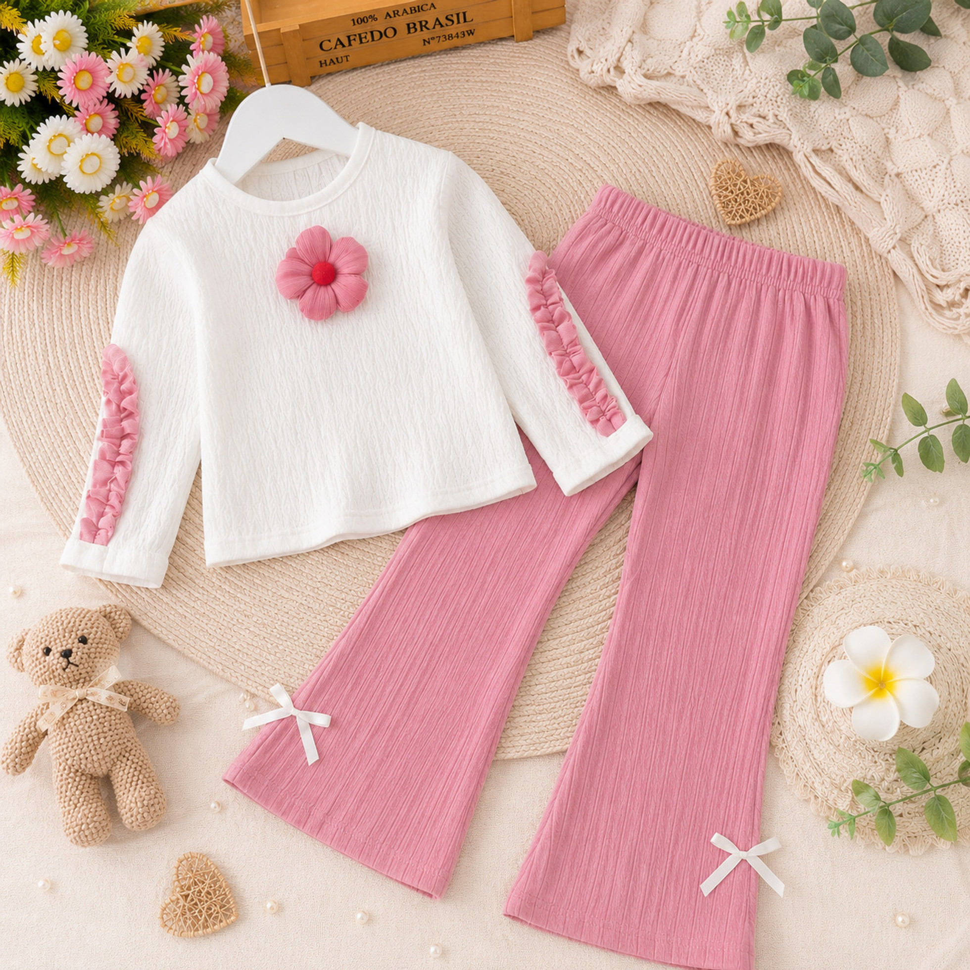 S A I FASHION Girls Party(Festive) Top Pant (White, Pink)