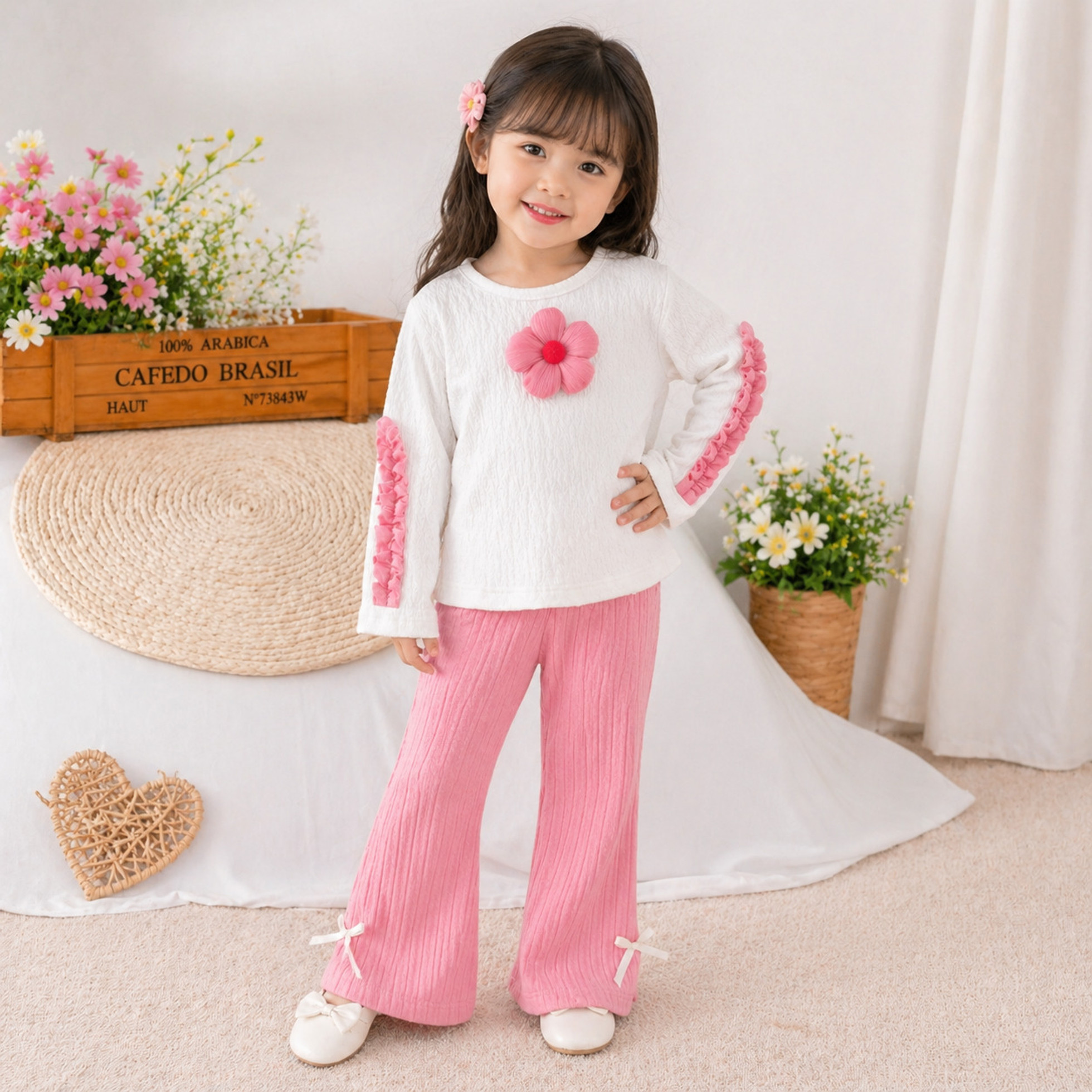 S A I FASHION Girls Party(Festive) Top Pant (White, Pink) photo 2
