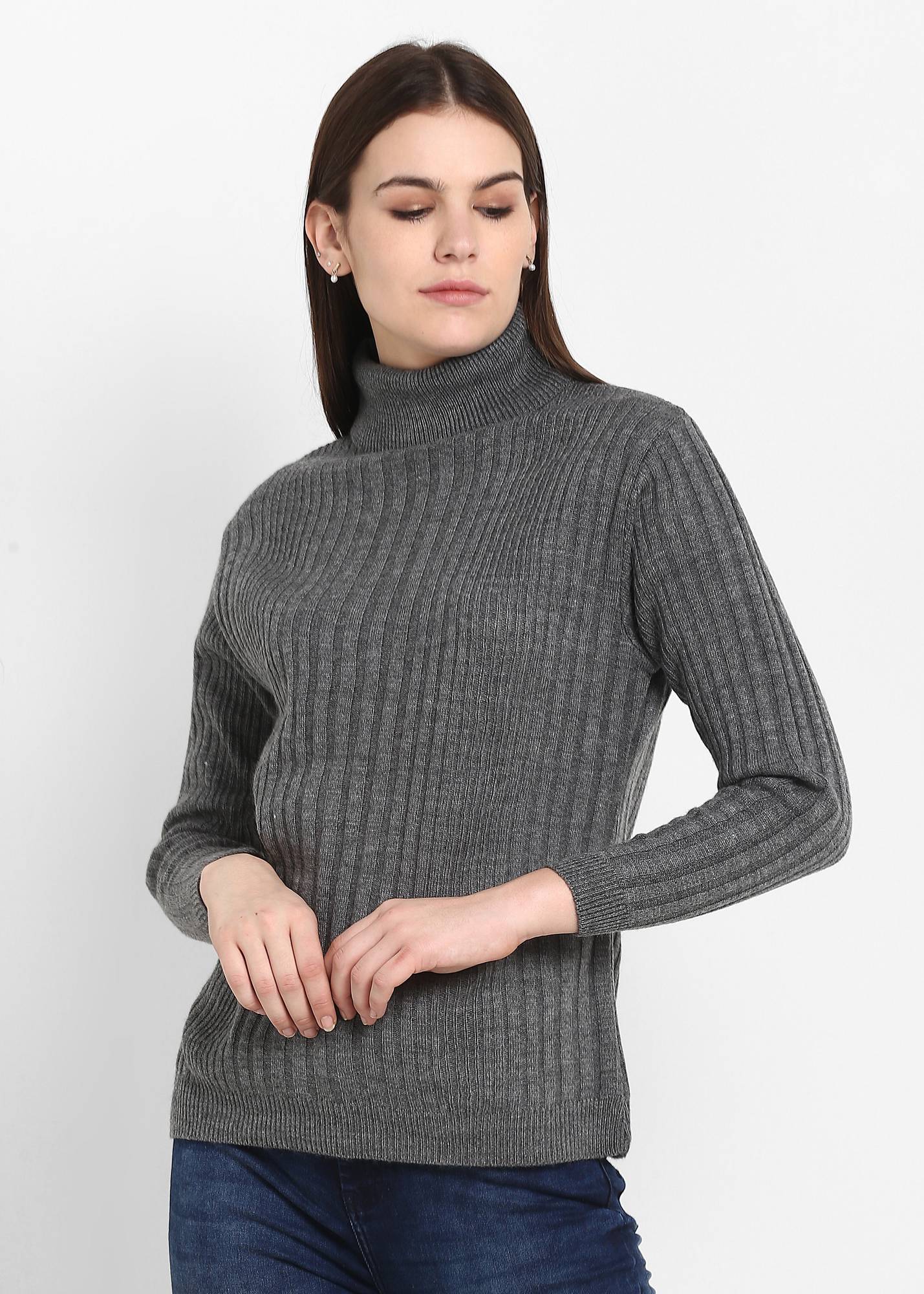 Modeve Striped High Neck Casual Women Grey Sweater - Buy Modeve Striped High  Neck Casual Women Grey Sweater Online at Best Prices in India | Flipkart.com