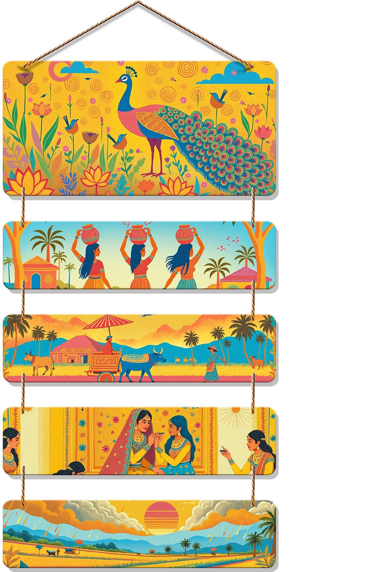 Ethnic Indian Art Wooden Wall Hanging Decoration Item for Home