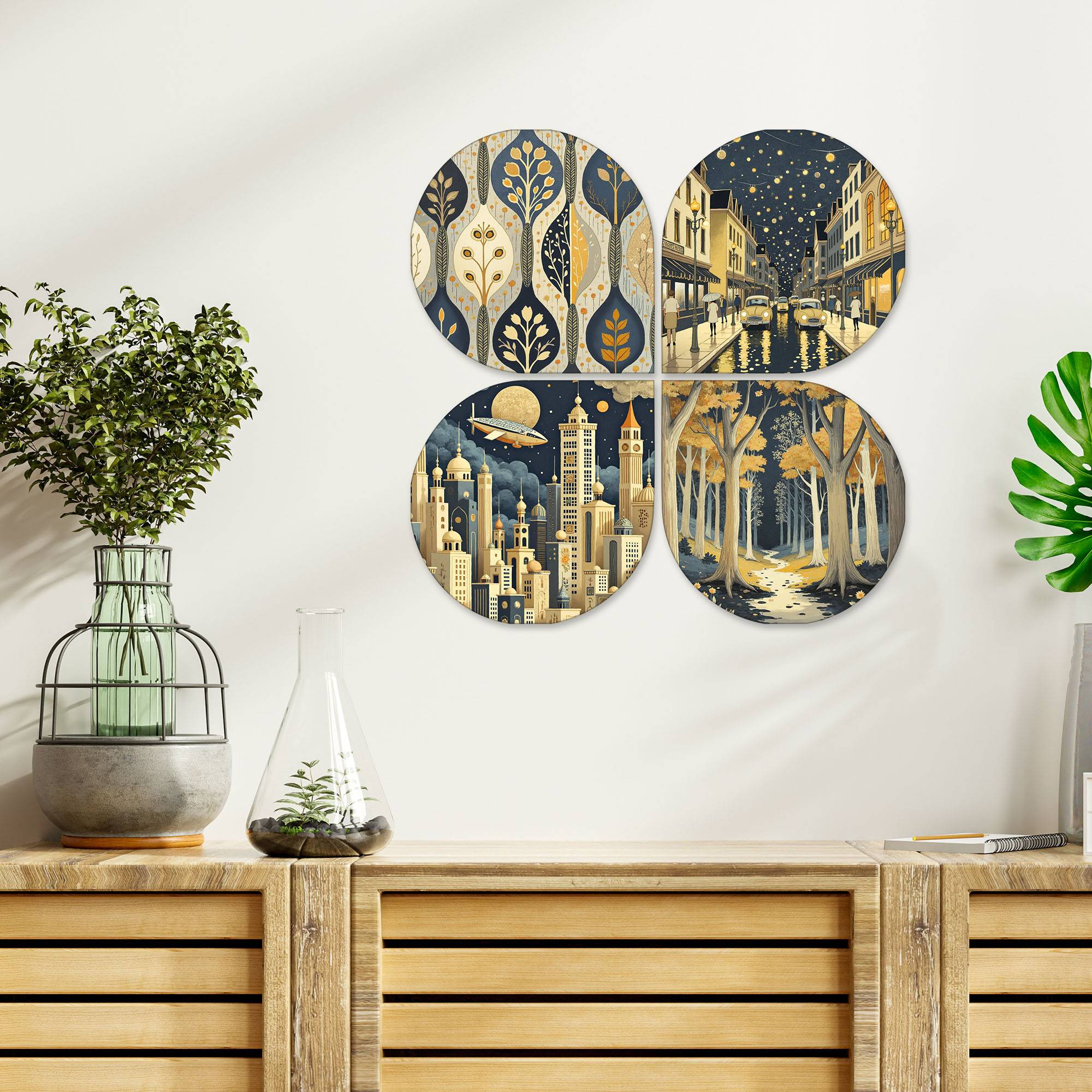 Modern Nightscape Handcrafted Mdf Wooden Decorative Wall Hanging