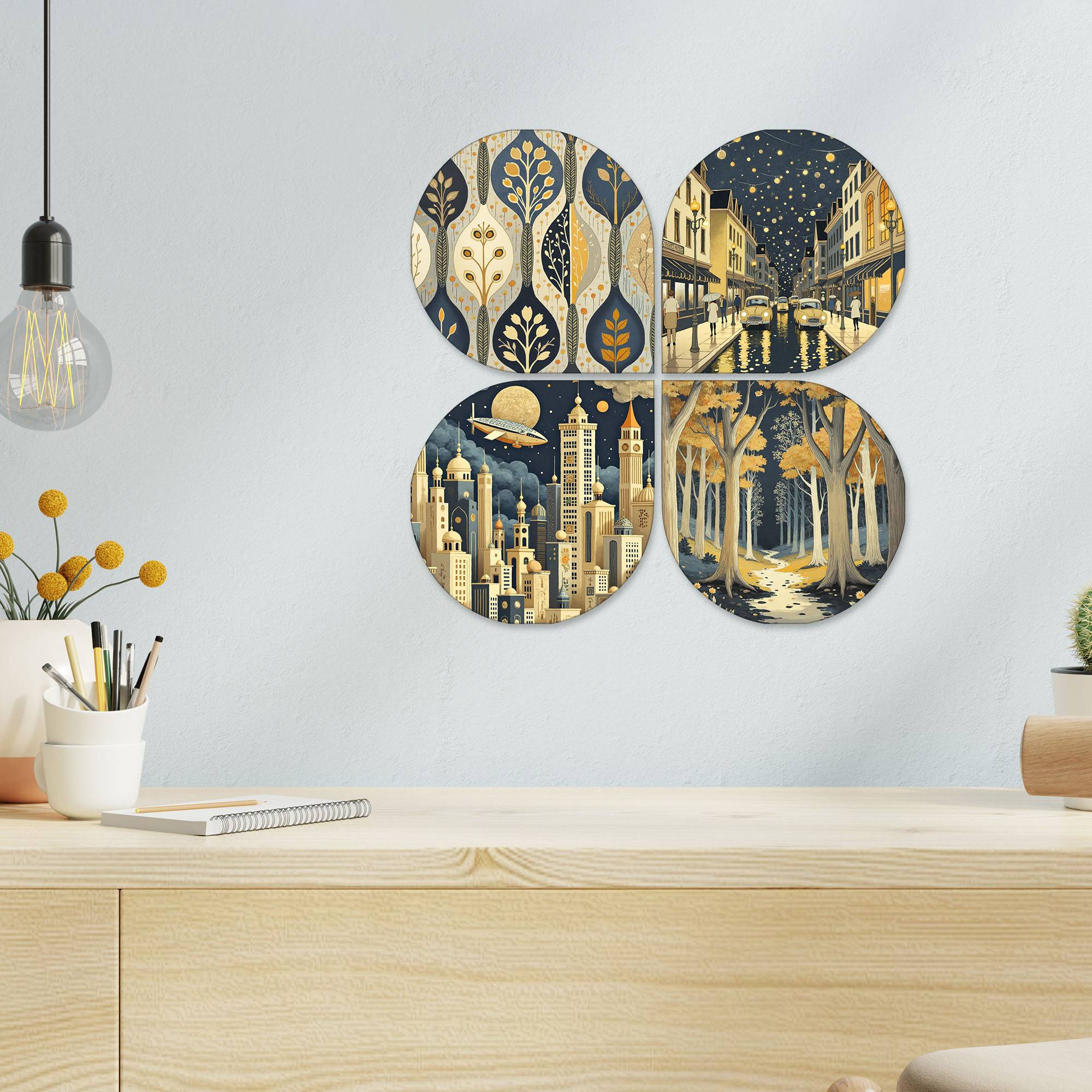 Modern Nightscape Handcrafted Mdf Wooden Decorative Wall Hanging