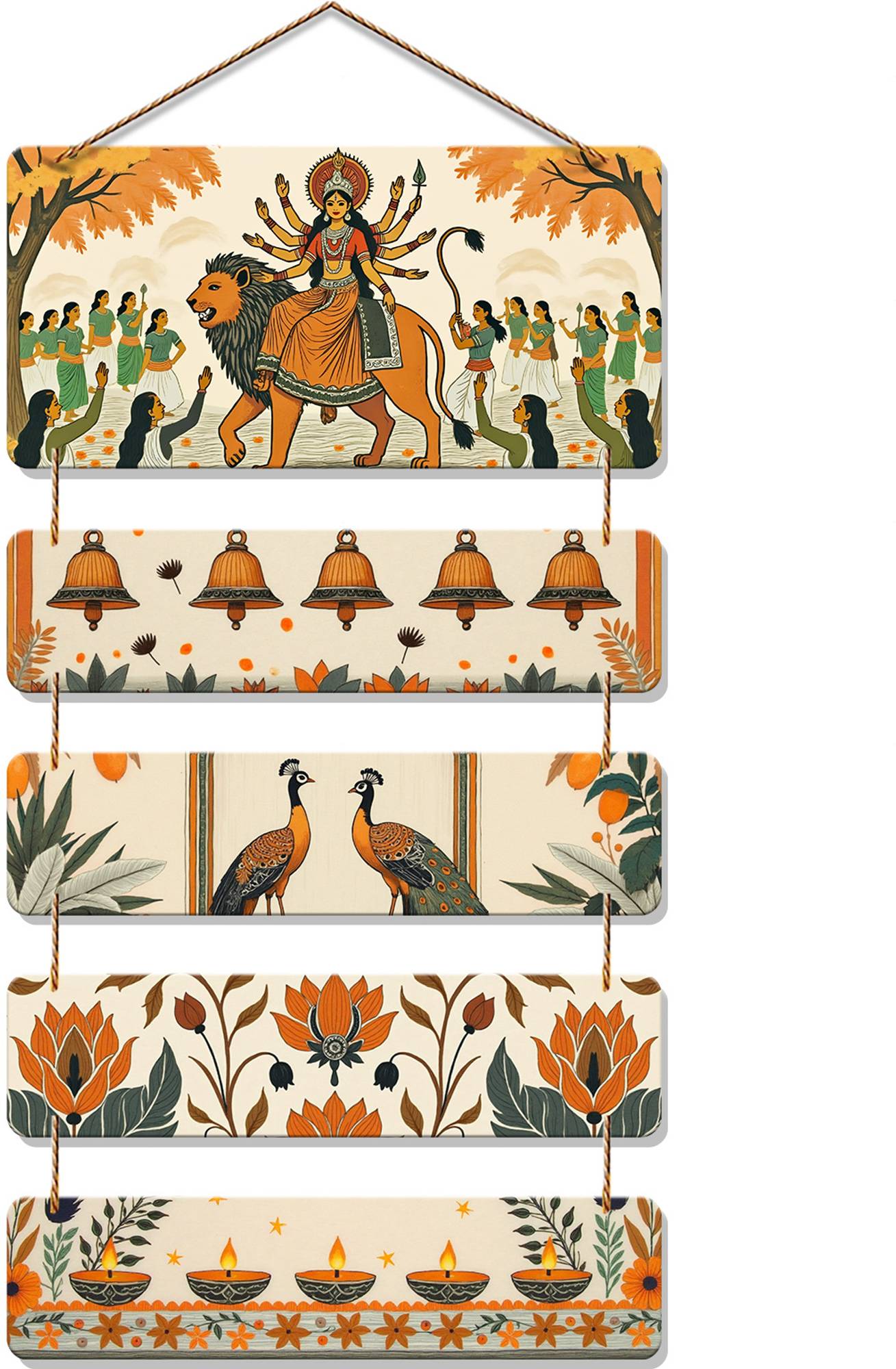 Devi Durga and Peacock Design Wooden Wall Hanging Decoration Items