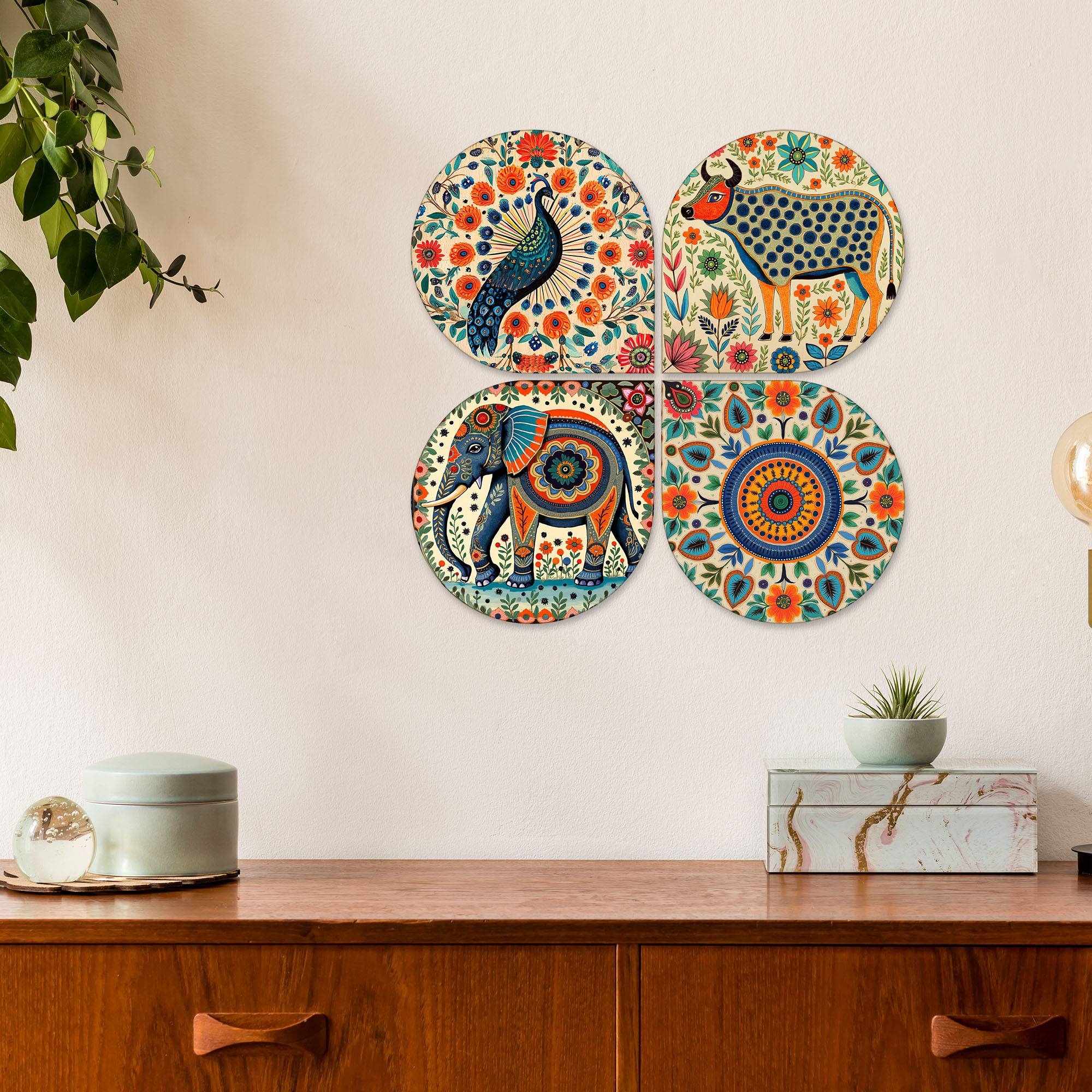 Folk Fusion Wooden Handcrafted Mdf Wall Hanging For Home