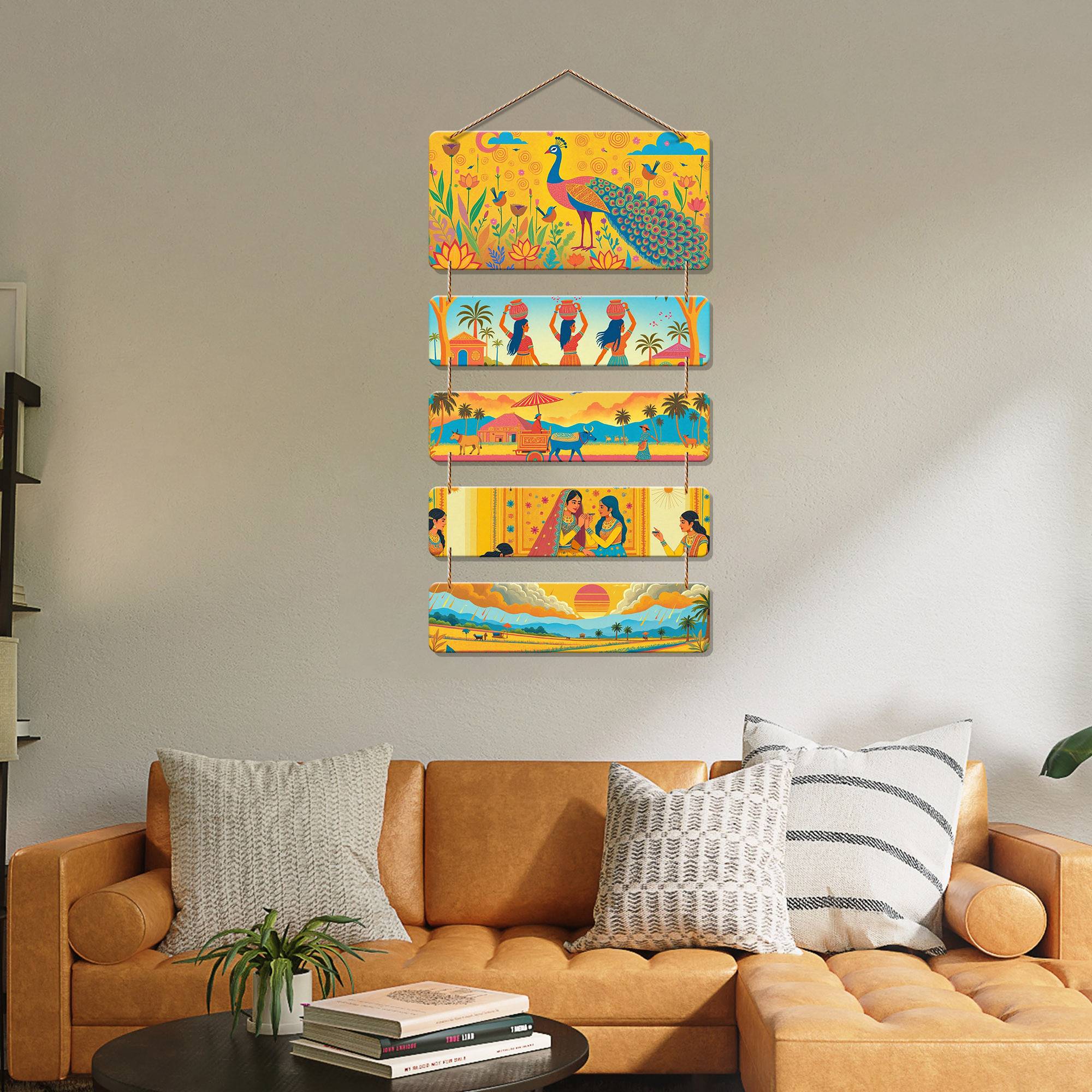 Ethnic Indian Art Wooden Wall Hanging Decoration Item for Home