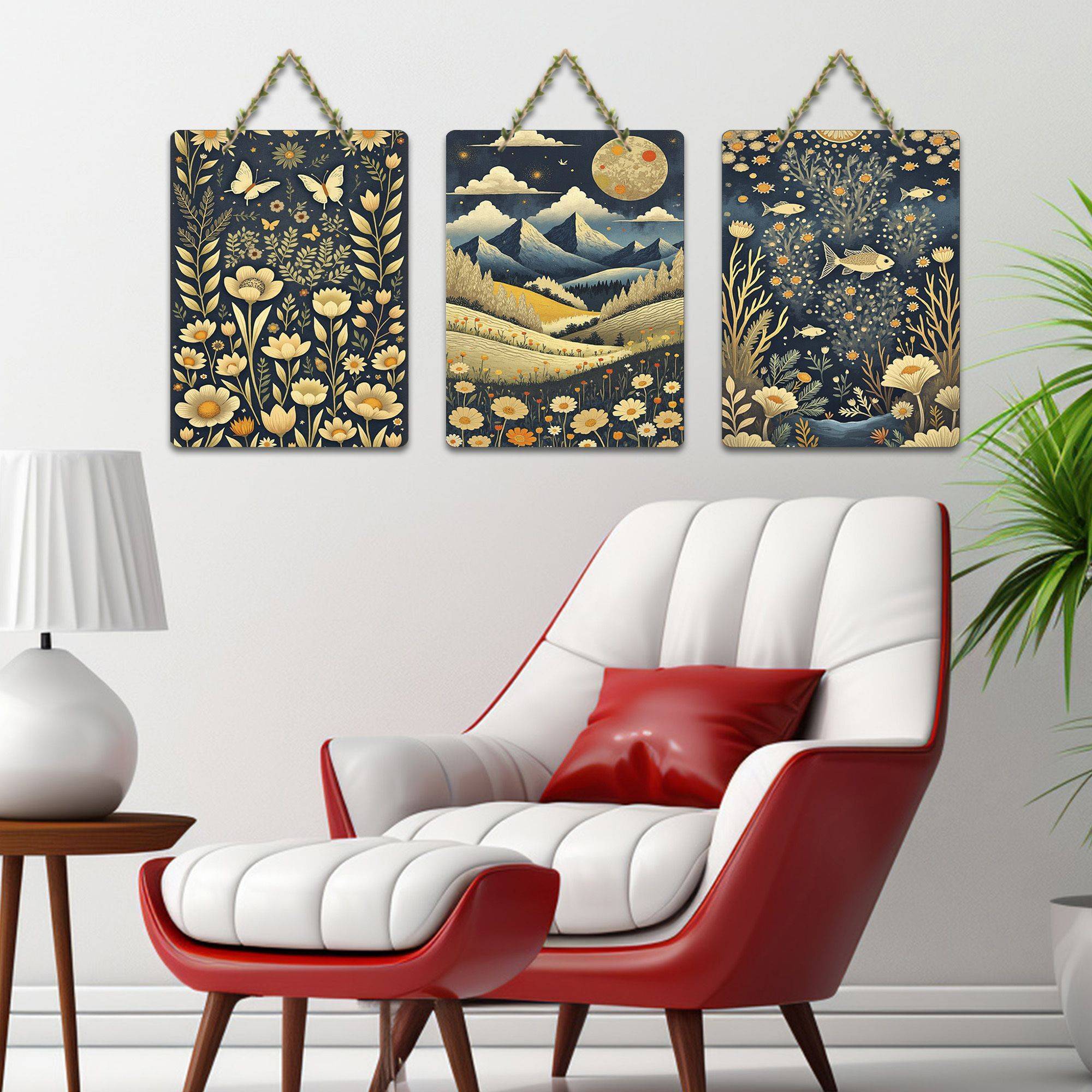 Bloom Of Flowers & Countryside Modern Art Wooden Wall Hanging