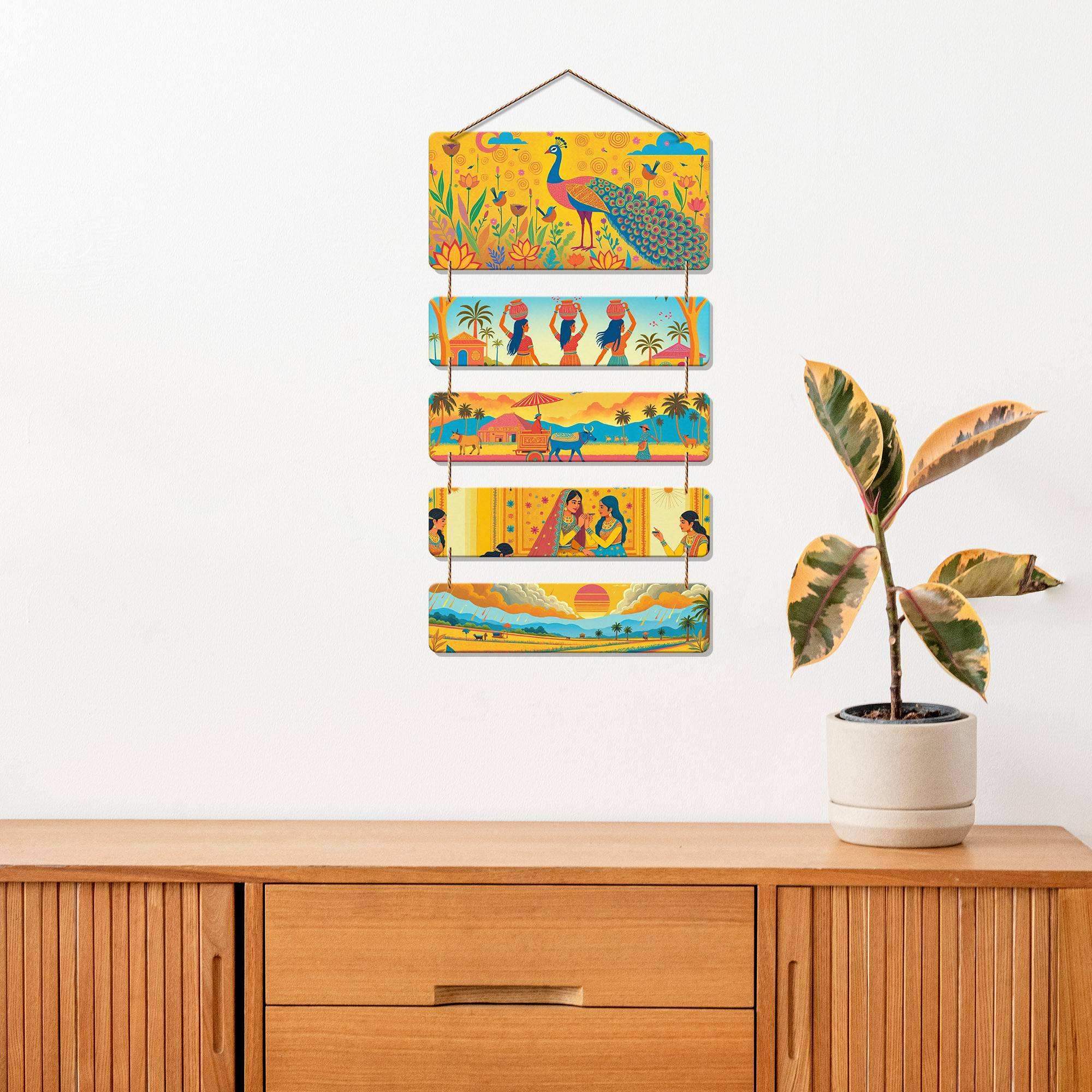 Ethnic Indian Art Wooden Wall Hanging Decoration Item for Home