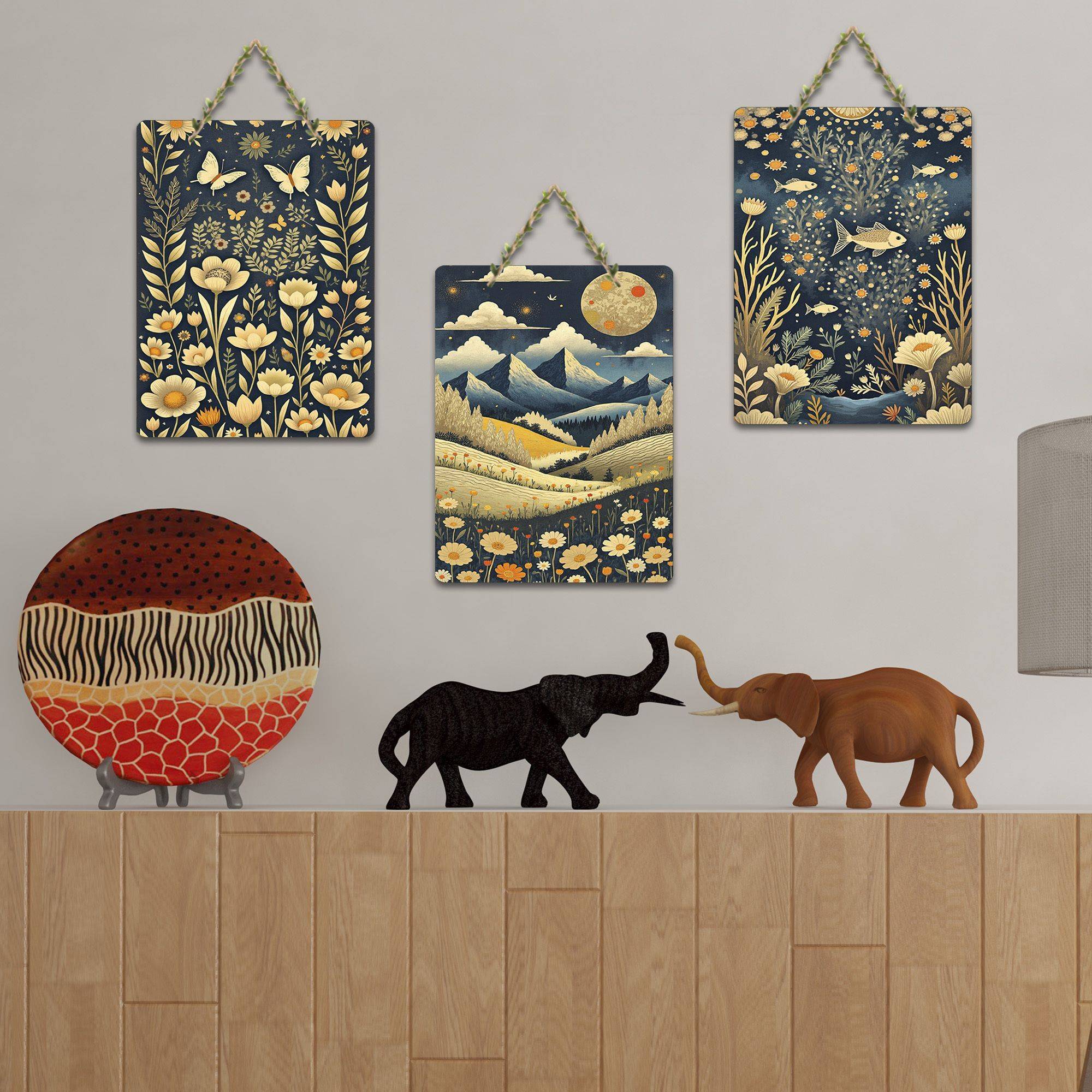 Bloom Of Flowers & Countryside Modern Art Wooden Wall Hanging