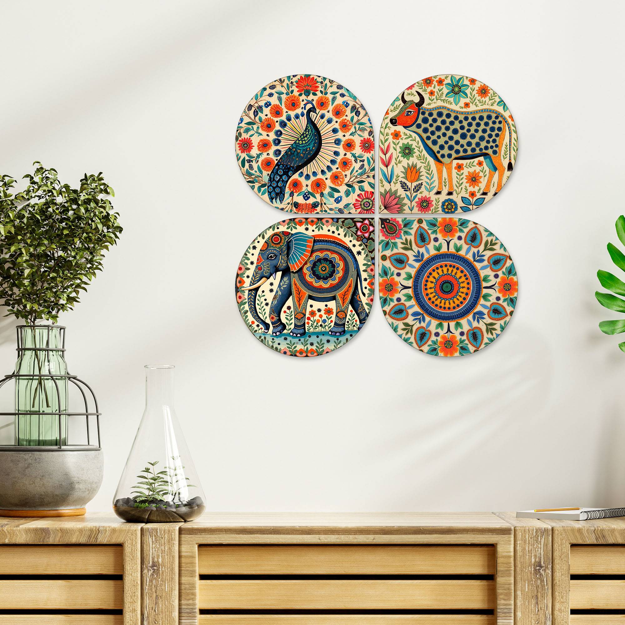 Folk Fusion Wooden Handcrafted Mdf Wall Hanging For Home