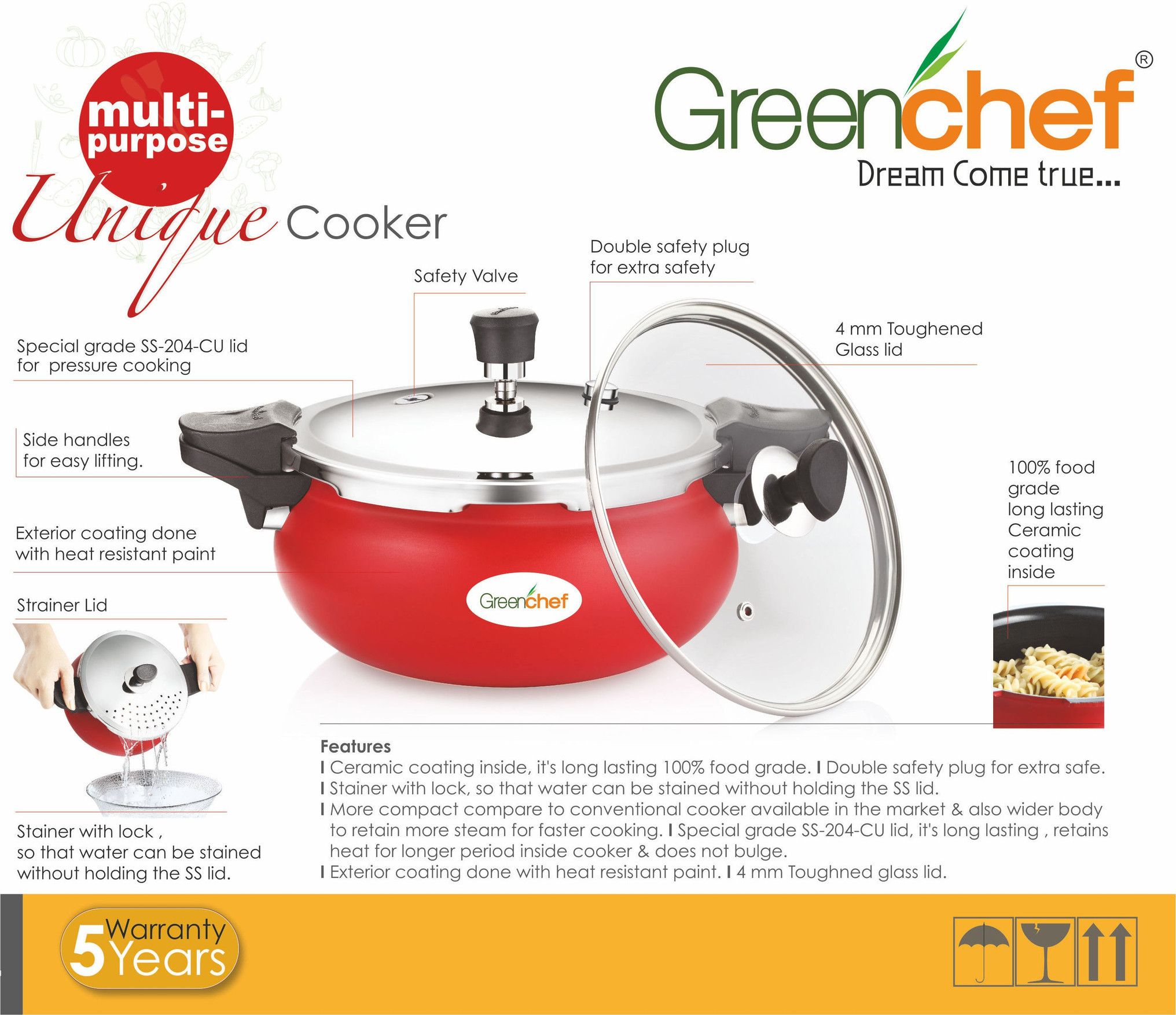 Greenchef Unique Multi Purpose 3 L Outer Lid Pressure Cooker Price in ...