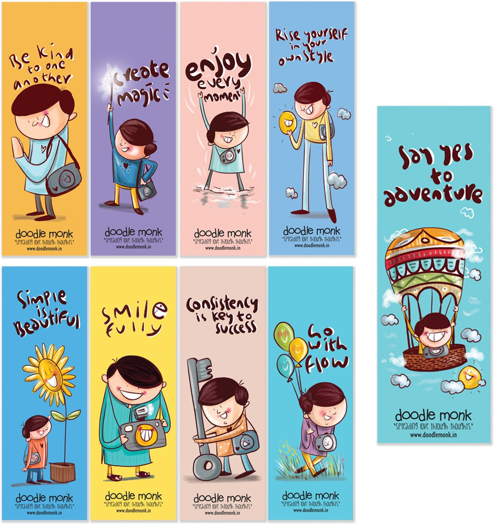 Doodle Monk Photo Raman - Set of 9 / Landscape Paper Board Bookmark / Printed Paper Board Bookmarks for Book Lovers / Gift for Readers / Eco-Friendly Bookmarks/Specially Designed Inspiration Through, Unique "Quotes" Paperback Bookmark (Photographer, Multicolor, Blue, Red)
