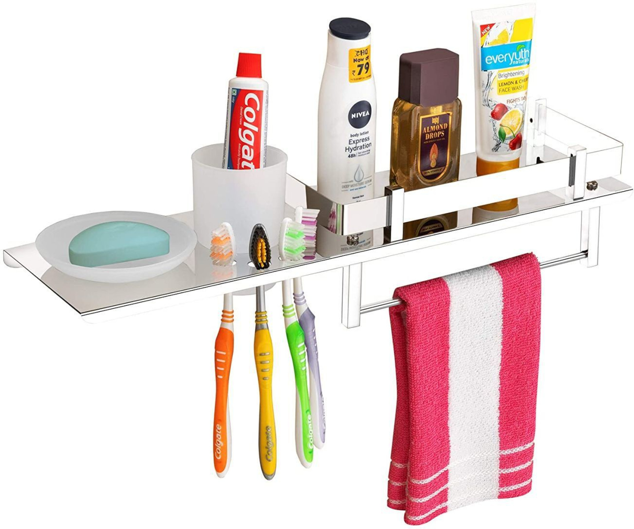 Flipkart SmartBuy Stainless Steel 4 in 1 Multipurpose Bathroom Shelf – Bathroom Rack With Towel Holder - Soap Dish – Tumbler Holder – Toothbrush Holder – Bathroom Stand With Towel Rod – Bathroom Accessories (18 x 5 inches) Steel Wall Shelf Price in India - Buy Flipkart SmartBuy Stainless Steel 4 in 1 Multipurpose Bathroom Shelf – Bathroom Rack With Towel Holder - Soap Dish – Tumbler Holder – Toothbrush Holder – Bathroom Stand With Towel Rod – Bathroom Accessories (18 x 5 inches) Steel Wall Shelf online at Flipkart.com