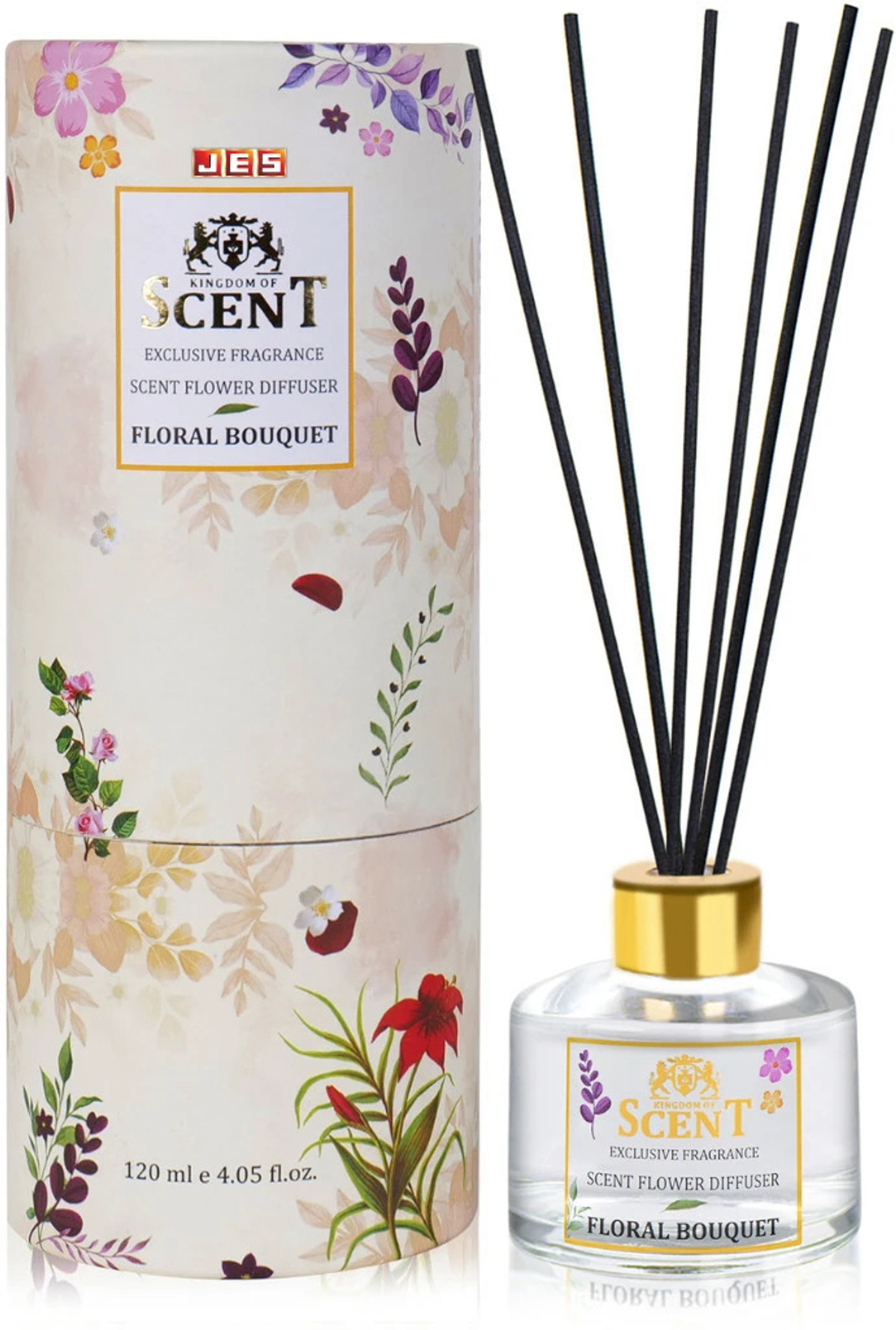 JES Kingdom of Scent Floral Bouquet Exclusive Fragrance Scent Flower Diffuser Set Kingdom of Scent Exclusive Fragrance Scent Flower, Floral Bouquet Diffuser (120 ml)