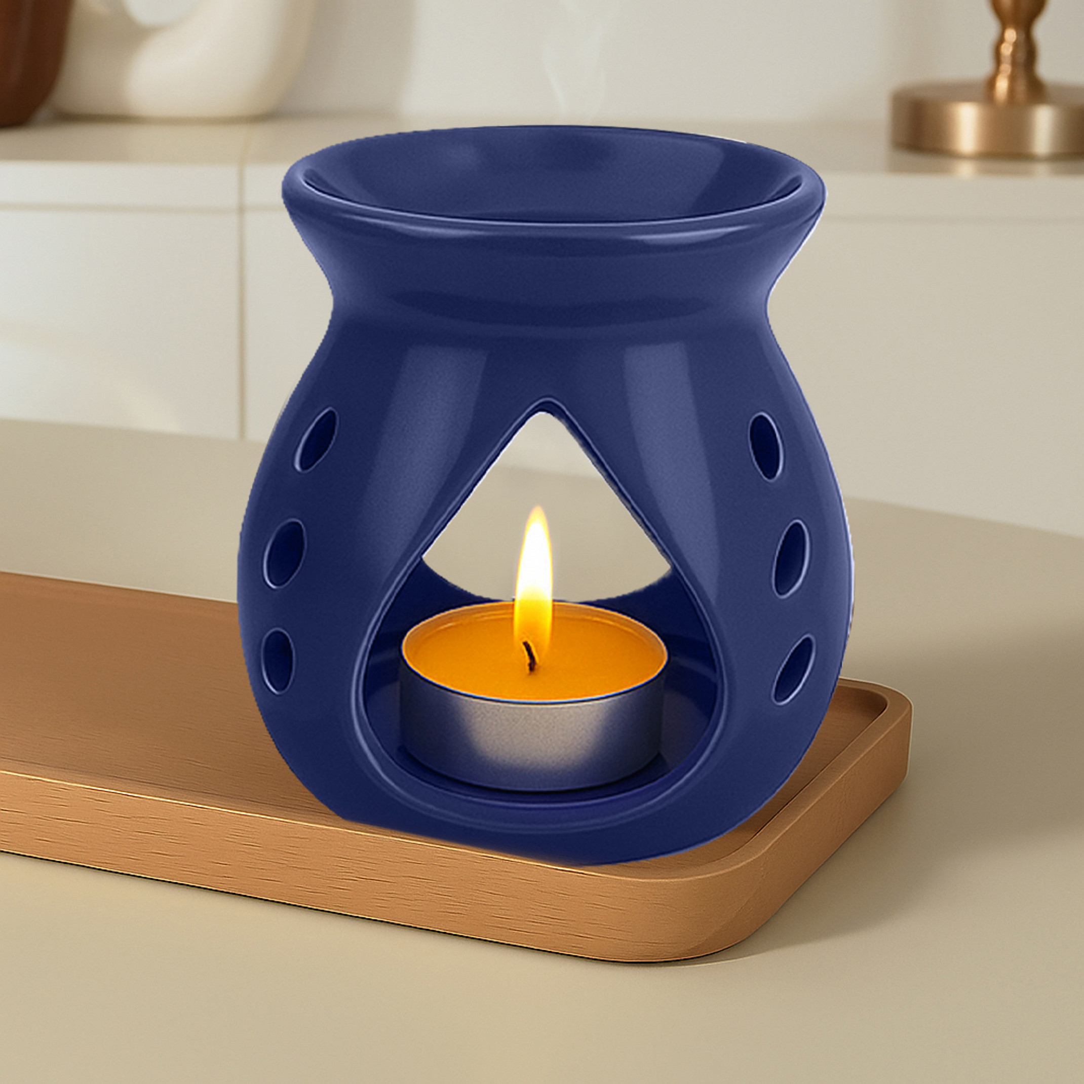 Floryn decor Ceramic Diffuser with 1 Tealight Candles For Fragrance, Aromatherapy Gift Blue Diffuser Set Ceramic Diffuser with Tealight Candle Aroma Burner Blue (1 Units)