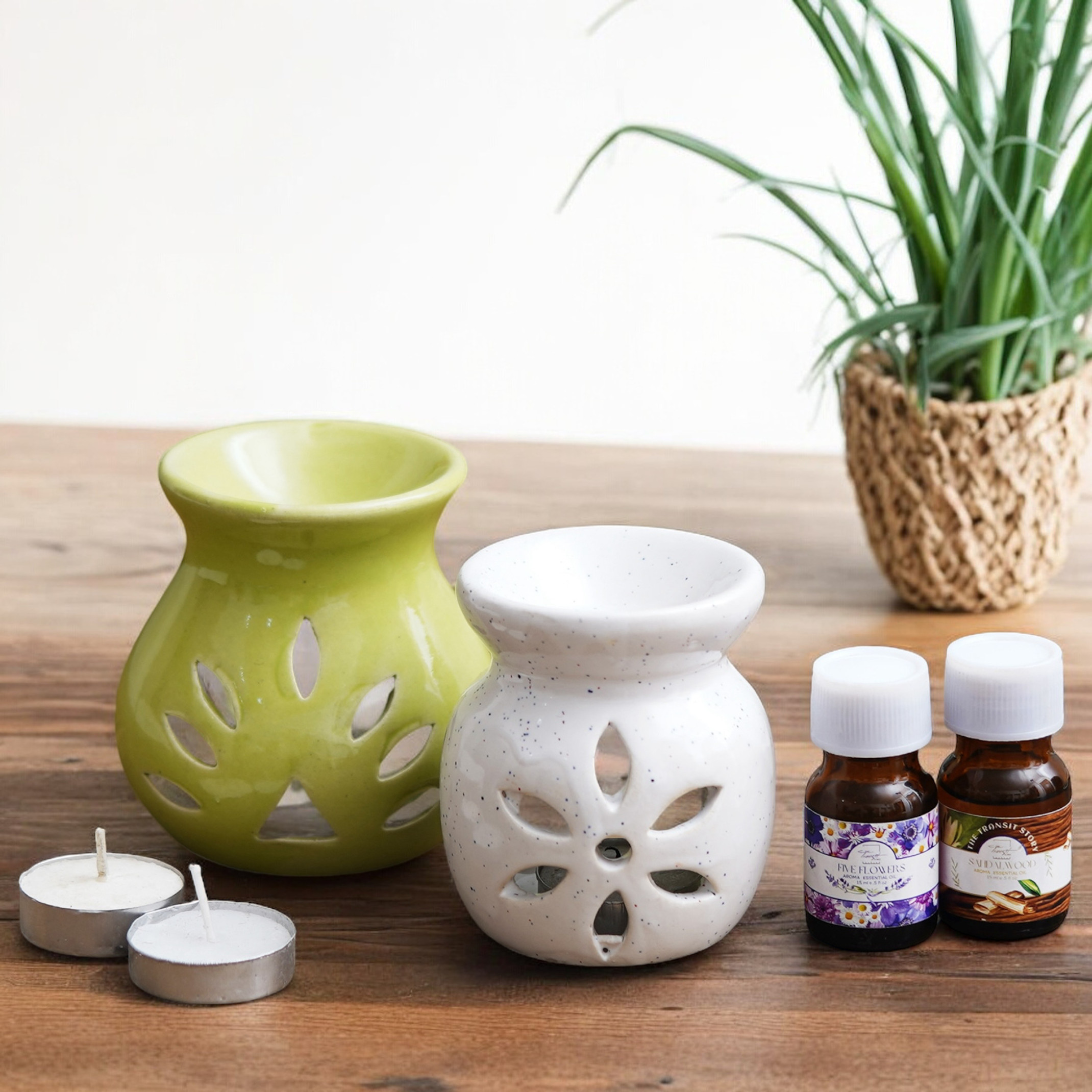The Transit Story Five Flower, Sandalwood Diffuser, Aroma Oil Handcrafted Ceramic Aroma Oil Burner Pot Shape Aroma Burner Natural Air Fragrance For Office & Home Candle Diffuser (6 x 1 Units)