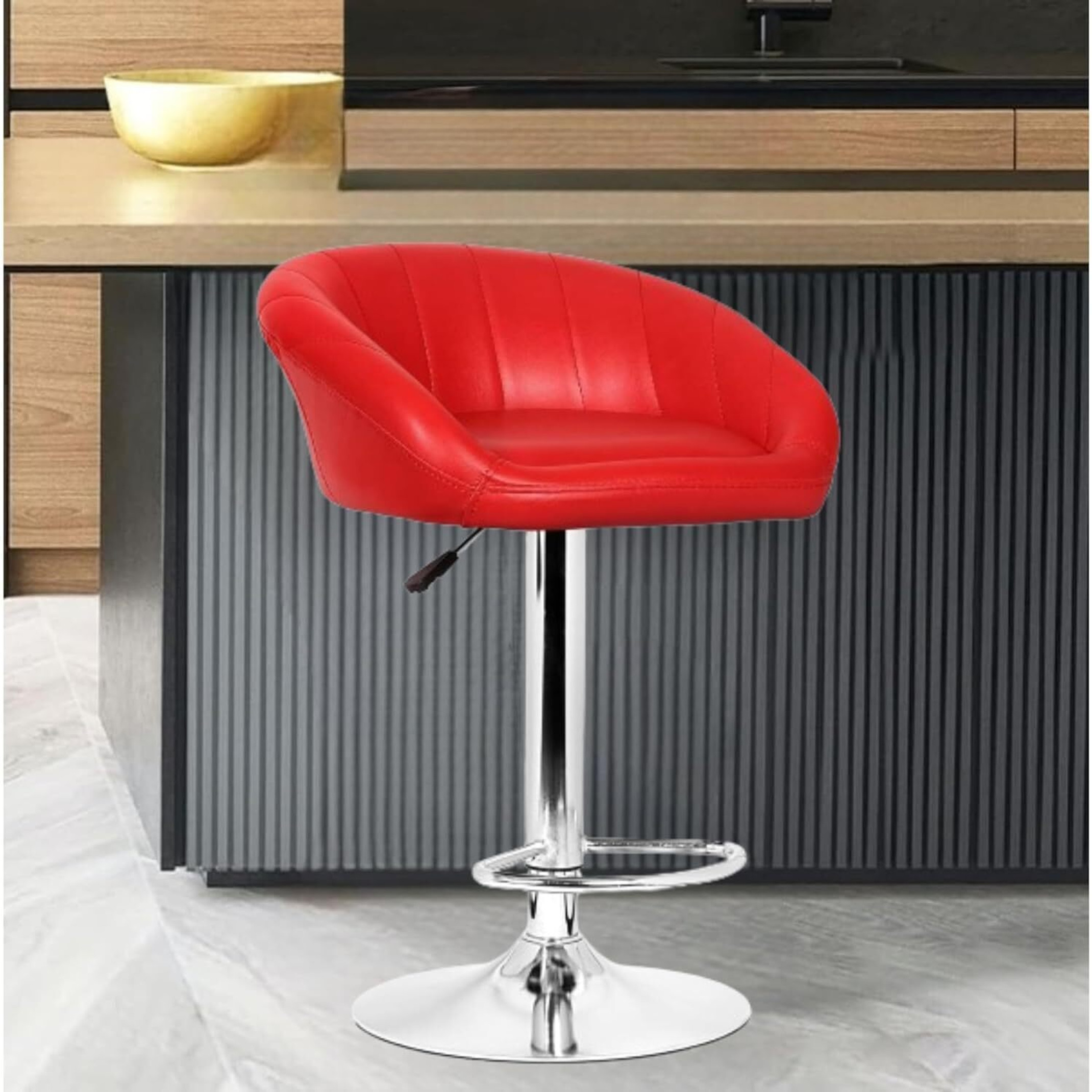 Da URBAN Mini Red | Revolving | Height Adjustable | Kitchen \ Café \ Store | Leather Bar Stool (Finish Color - Red, DIY(Do-It-Yourself))