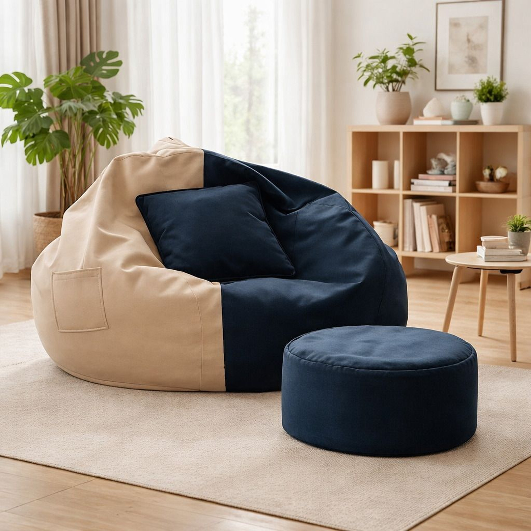 Karuto 4XL Tear Drop Bean Bag Cover (Without Beans) (Blue, Beige)